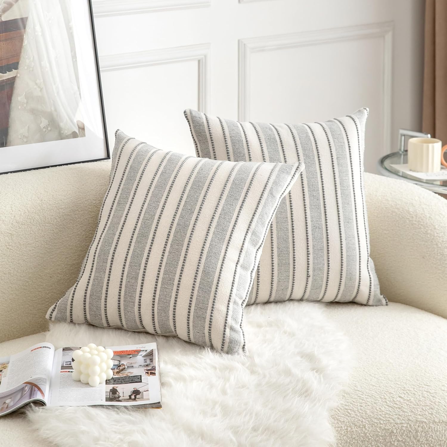 Farmhouse Textured Pillow Case / Grey / 18 x 18 / Set of 2