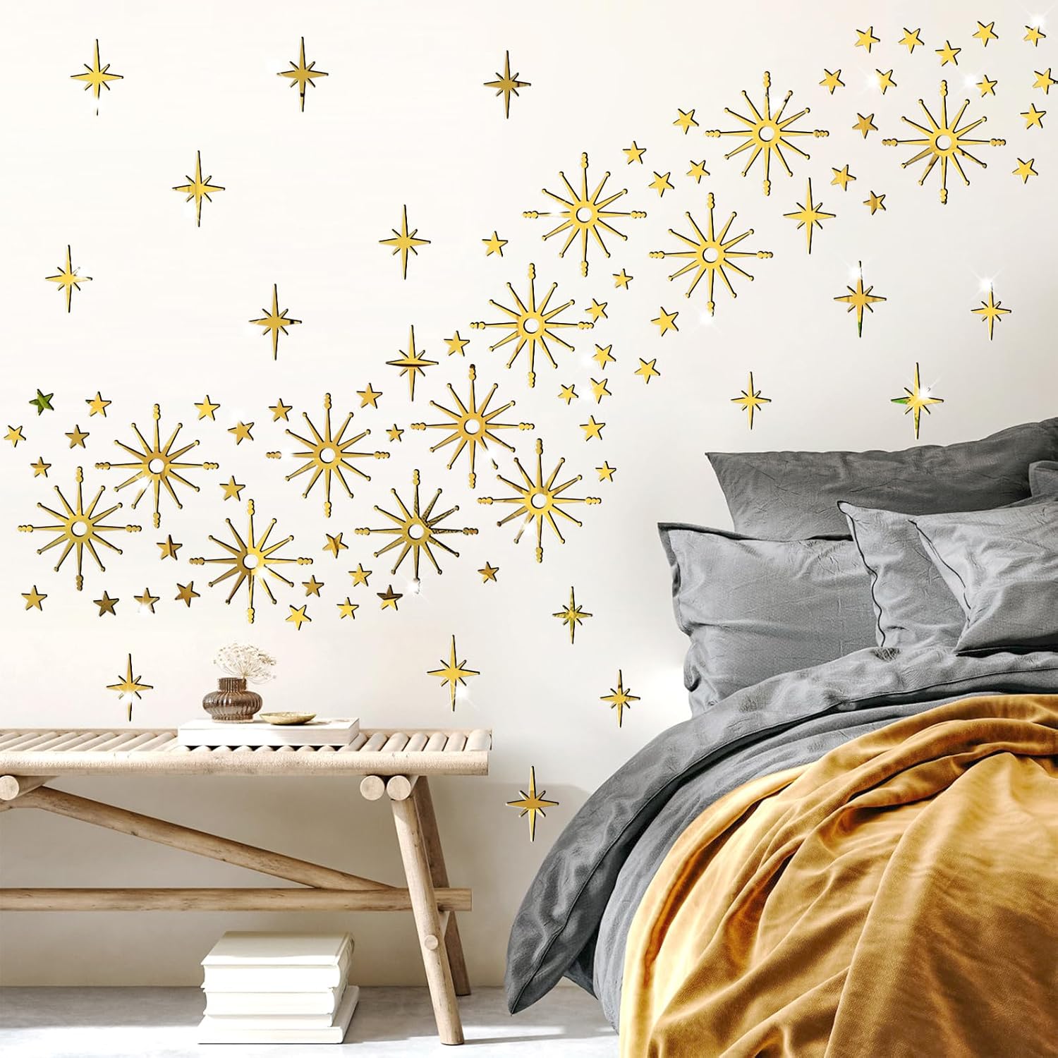 Star Wall Decals Gold Stars Stickers Ceiling Decor Removable Acrylic Mirror Decal Peel / Retro Gold