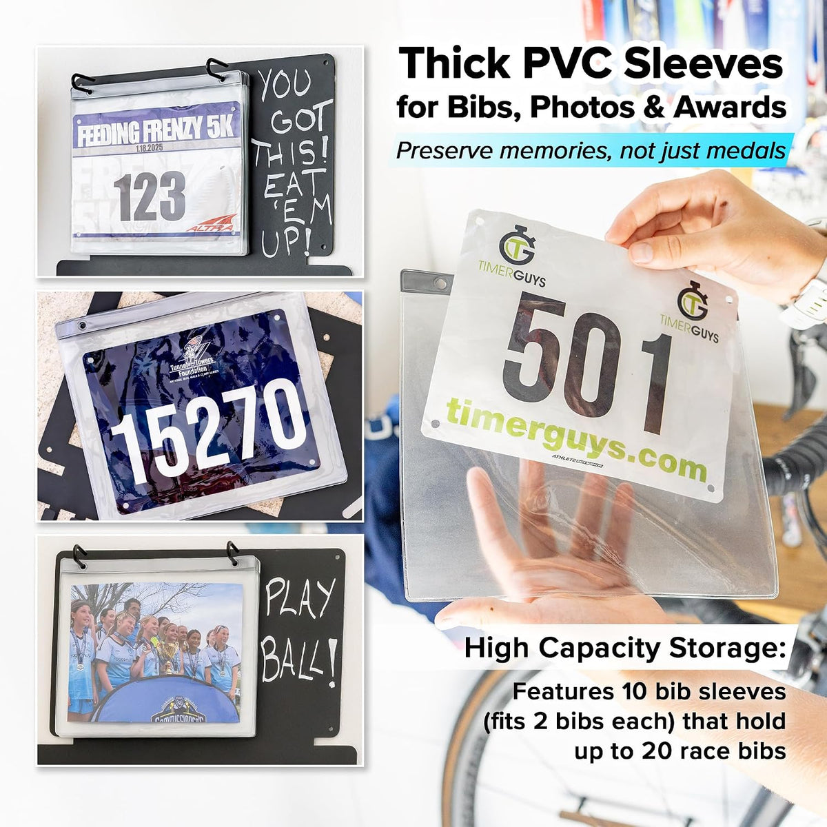 Running Medal Hanger Display with Race Bib Holder, Gift for Runners | Individual Hooks, Custom Write-On Board, Easy to