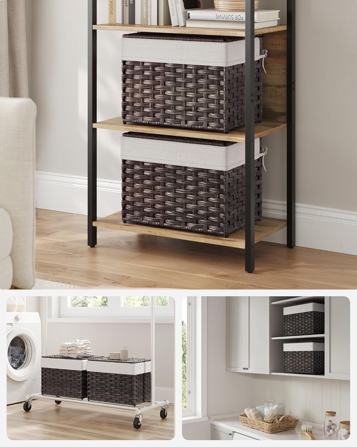 Metal Frame / Woven Blanket Storage Bin / 35 L / Brown