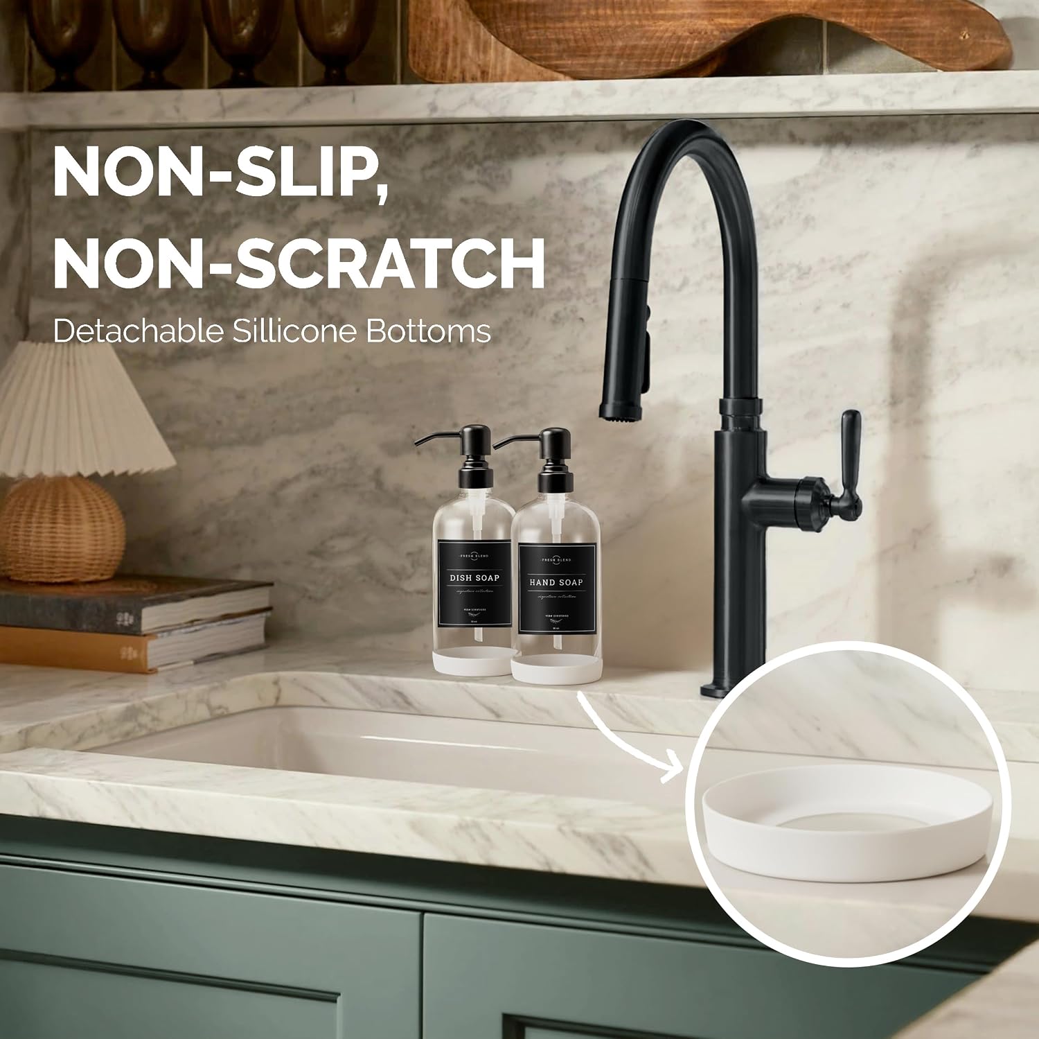 Vine Creations Clear Glass Soap Dispenser, 2 Pack Kitchen Soap Dispenser Set with Stainless Steel Pump, 16 oz Dish Soap