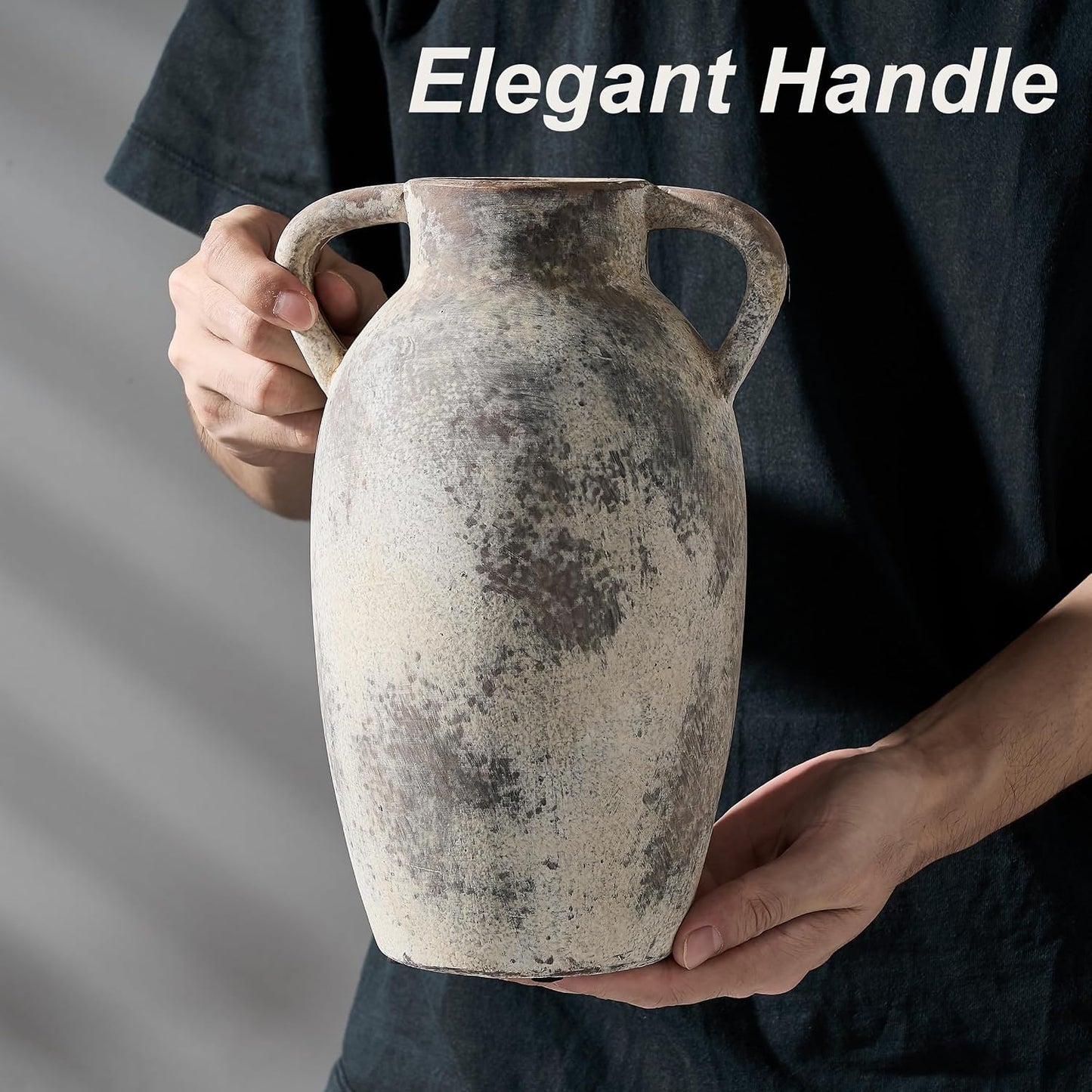 Ceramic Vase / Rustic Decorative Flower Vase / Gray / 9.84 Inch