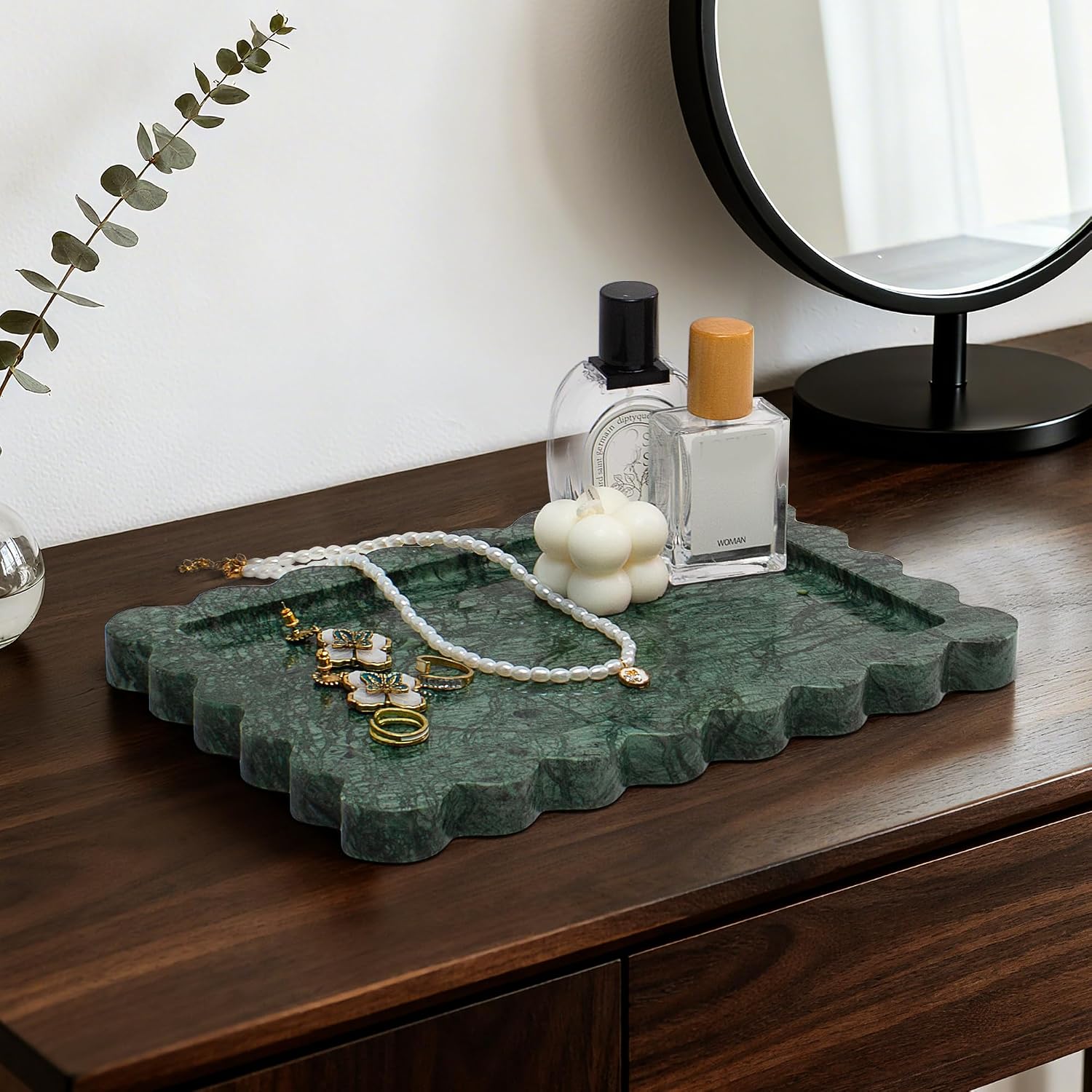 Scalloped Vanity Decorative Tray / Green
