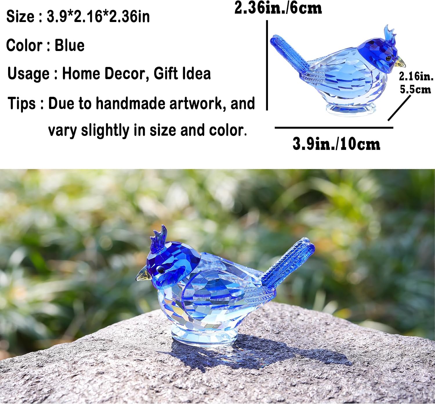 Crystal Bird Figurine Gifts for Women Men Art Glass Birds Collectible Statue Decorative / Blue