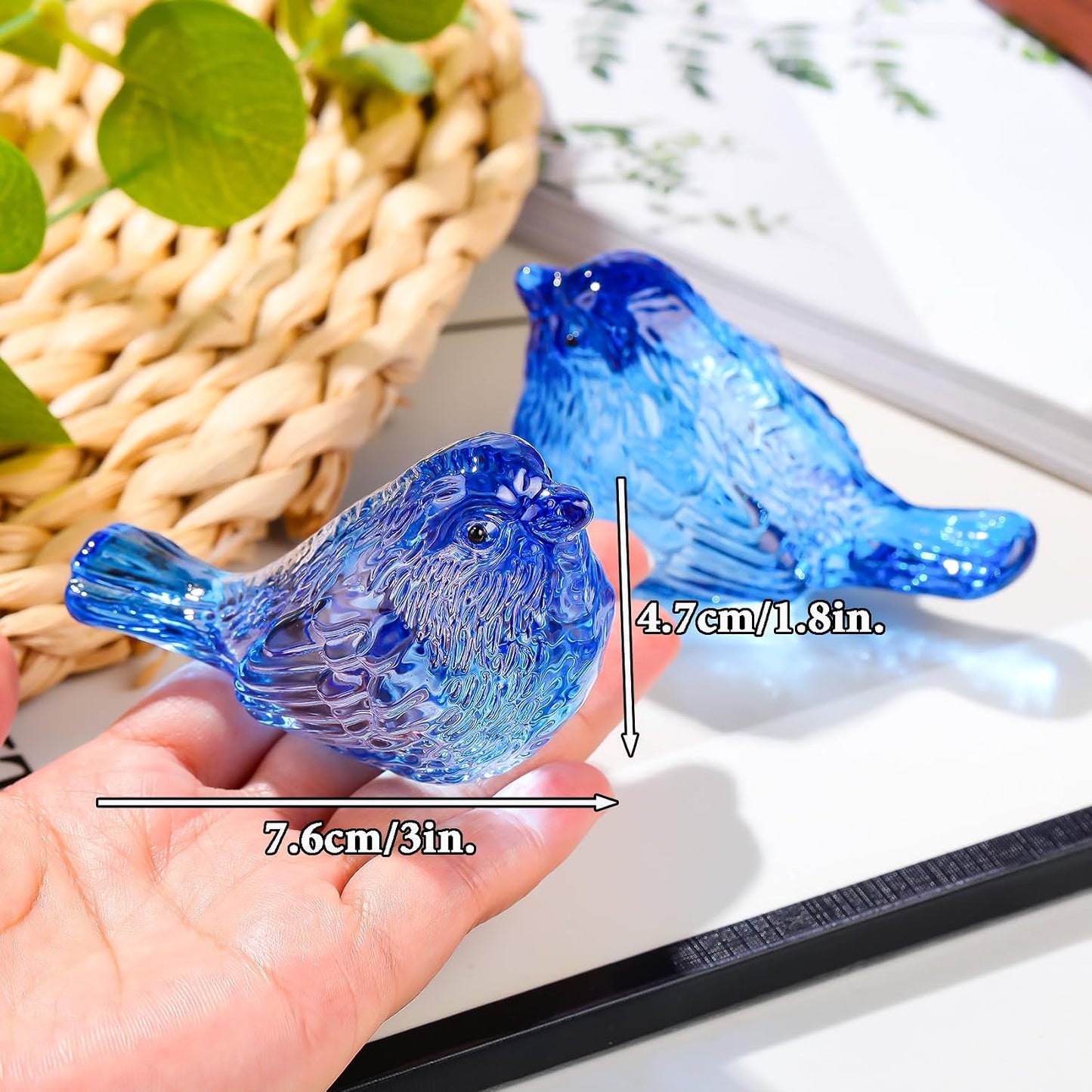 Crystal Birds Figurines Handmade Bird Gifts for Women Men Bird Lovers Glass Birds / Blue / Set of 2