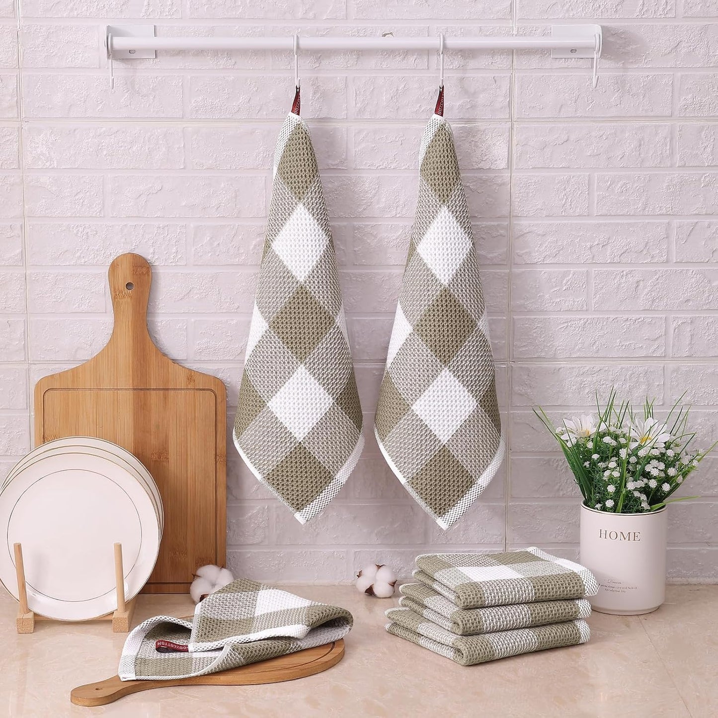 Mordimy Cotton Waffle Dish Cloths, 12"x 12", 12 Pack, Khaki & White | Super Soft and Absorbent Quick Drying Buffalo
