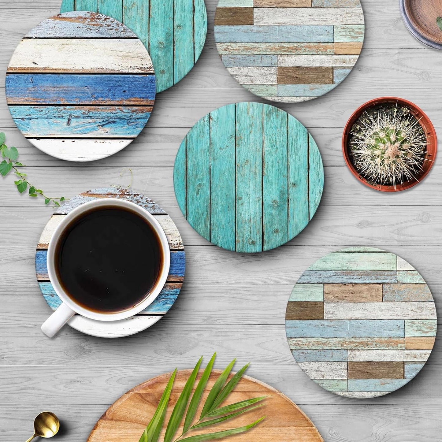 Cork Base and Metal Holder / Wood 3 / Set of 6