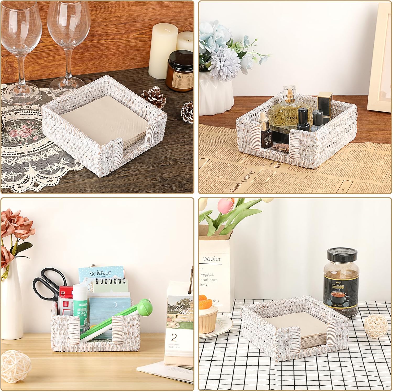 Wicker Rattan Napkin Dispenser Rustic Napkin Basket / Whitewash / 5.9 x 5.9 / Inch/cocktail