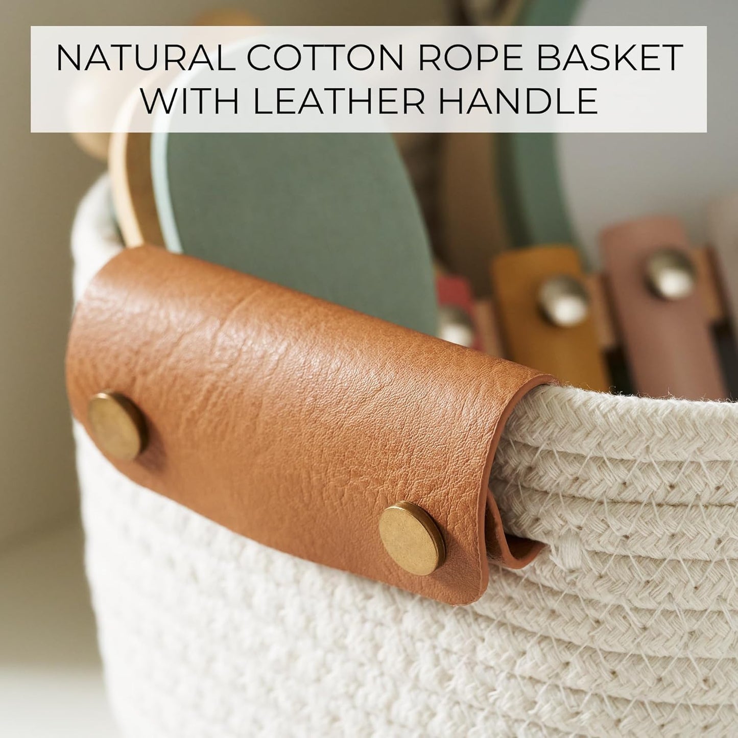 Storage Basket / Sturdy Cotton Rope Baskets / Beige / Set of 5