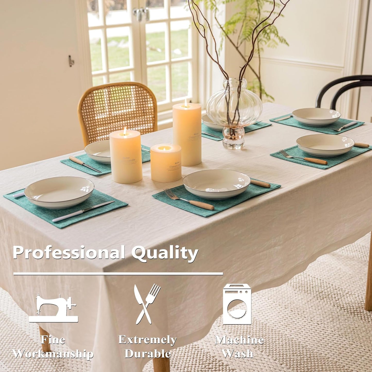 Home Brilliant Teal Placemats Set of 8 Heat Resistant Dining Table Place Mats for Kitchen Table Washable Cloth
