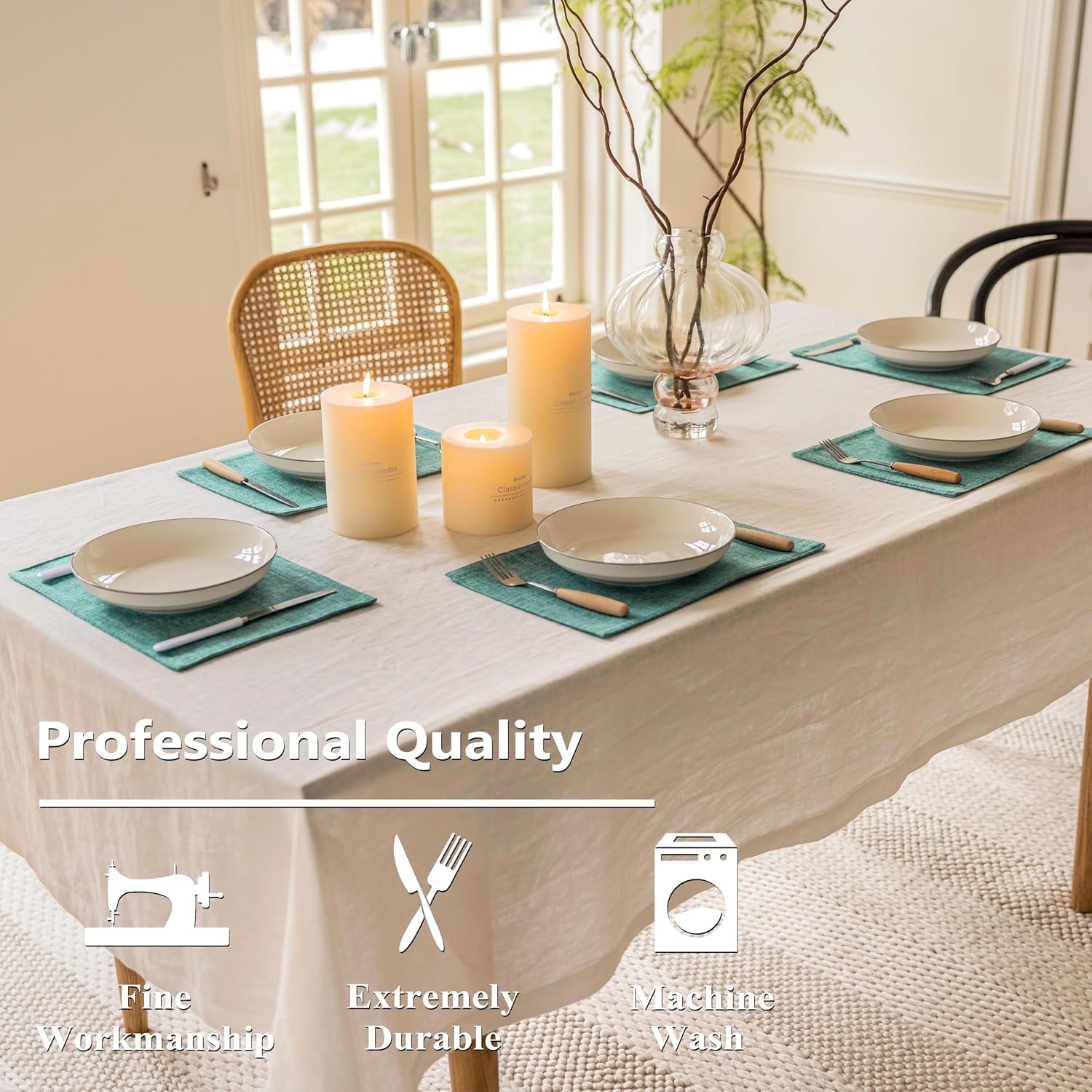 Home Brilliant Teal Placemats Set of 8 Heat Resistant Dining Table Place Mats for Kitchen Table Washable Cloth