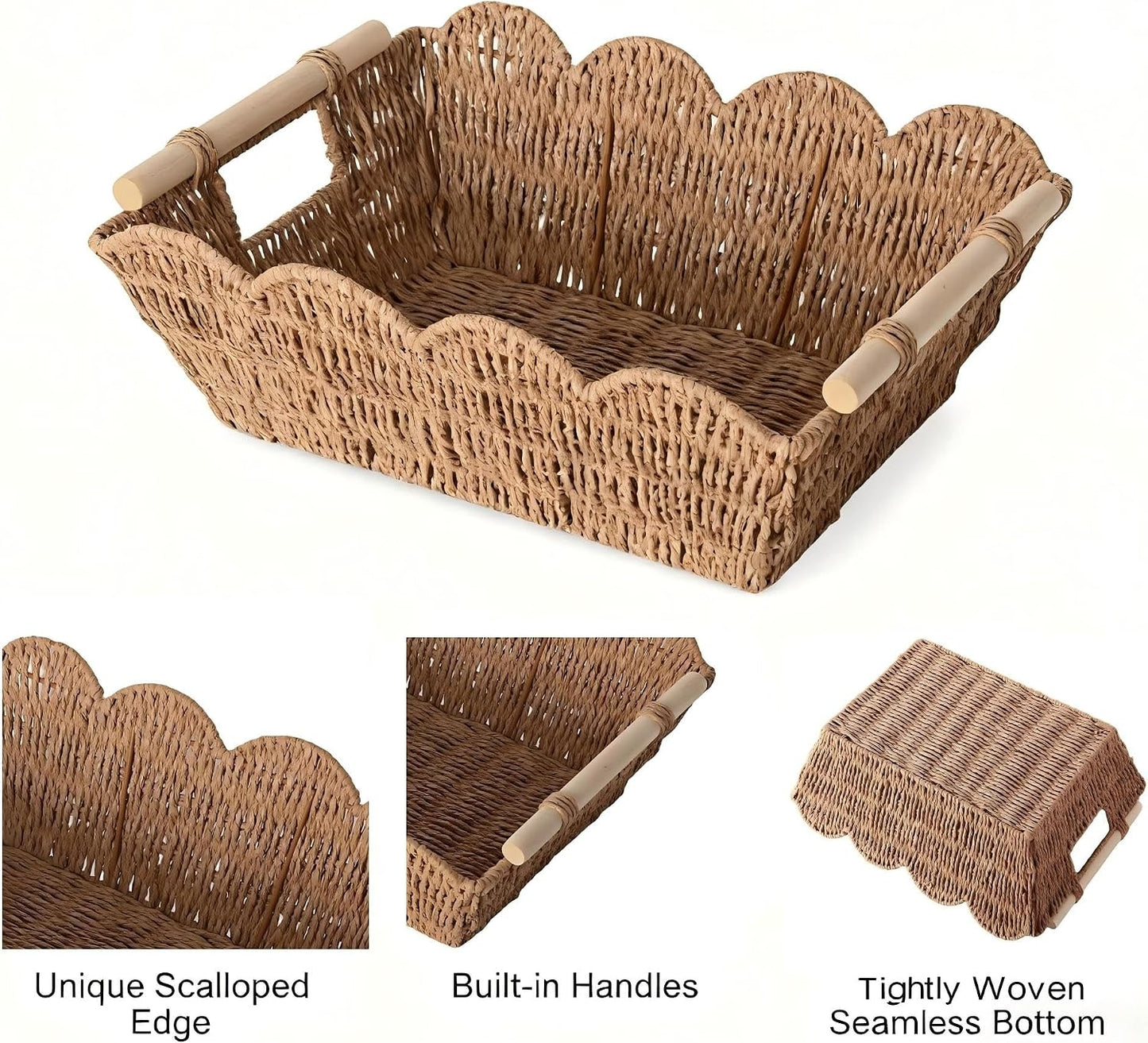 Scalloped Basket / Hand Woven Baskets / Set of 2