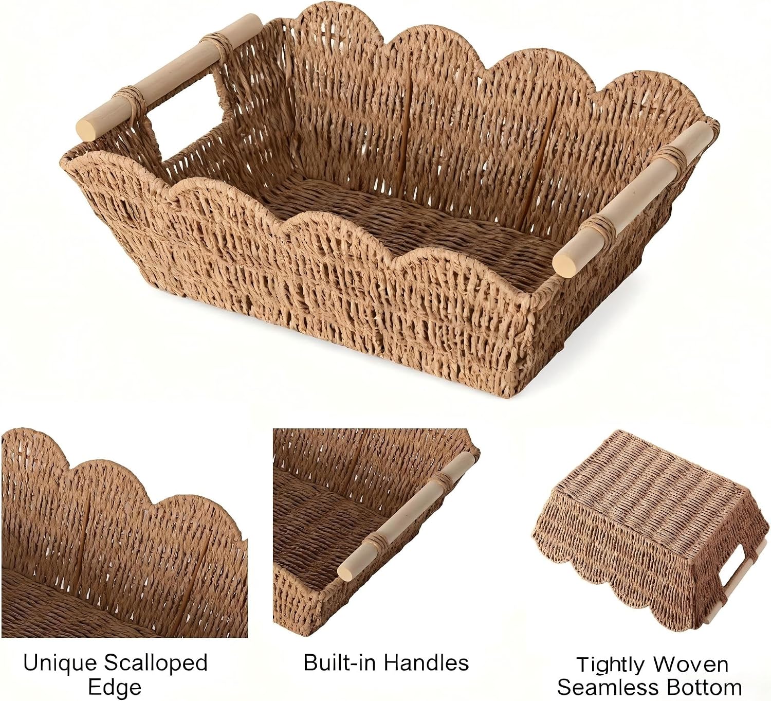 Scalloped Basket / Hand Woven Baskets / Set of 2