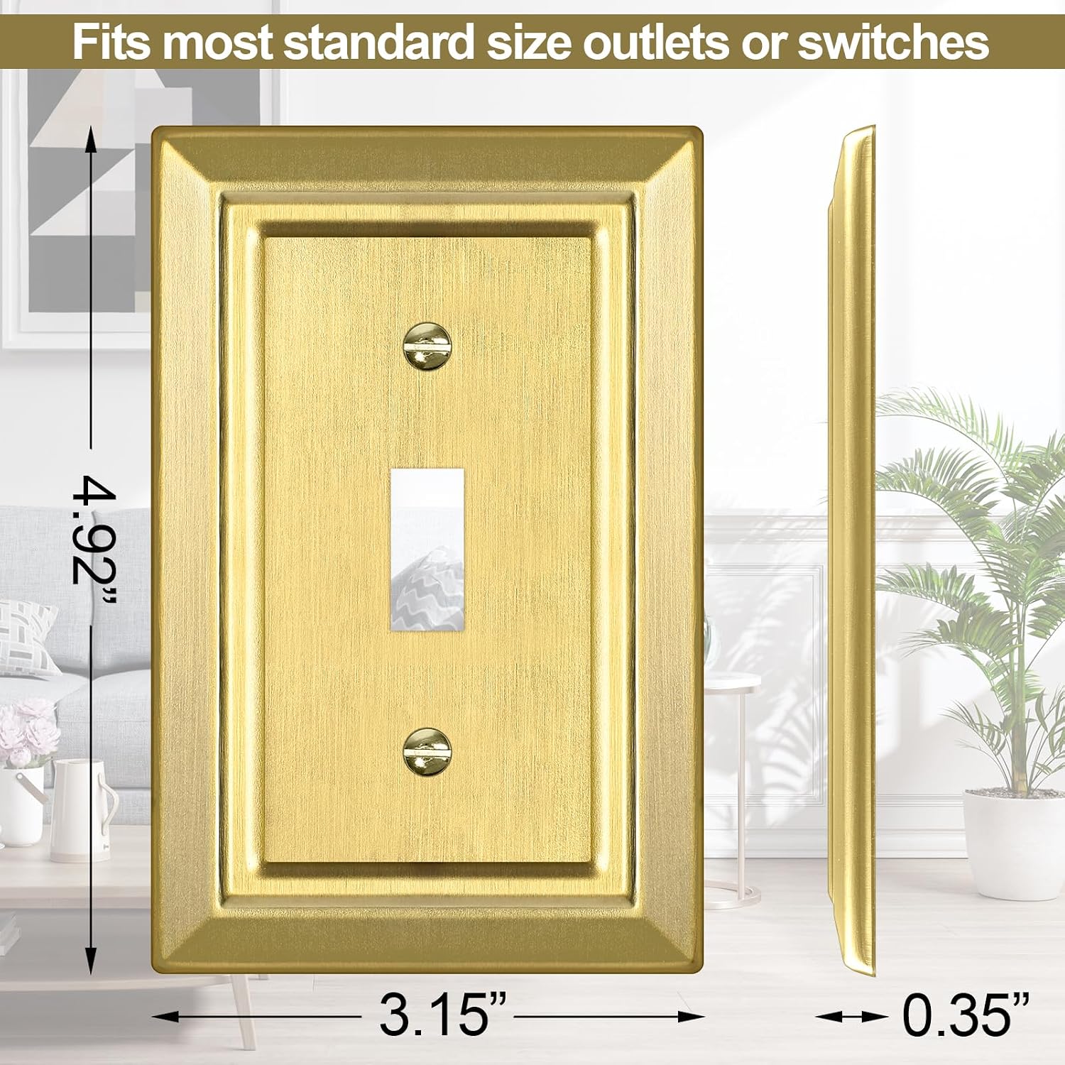 Metal Wall Plate for Light Switch, Applicable to Single Toggle, 6 Pack | Decorative Brass Gold Light Switch Cover