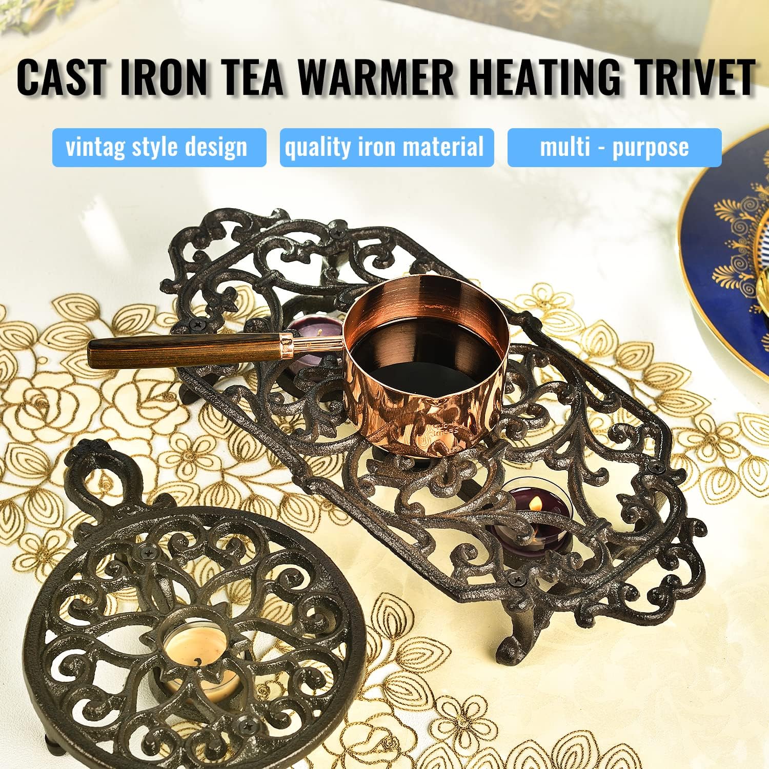Sungmor Heavy Duty Cast Iron Teapot Dish Warmer Stable Holder for Tealight Stand | Tealight Warmer Decorative Stove for