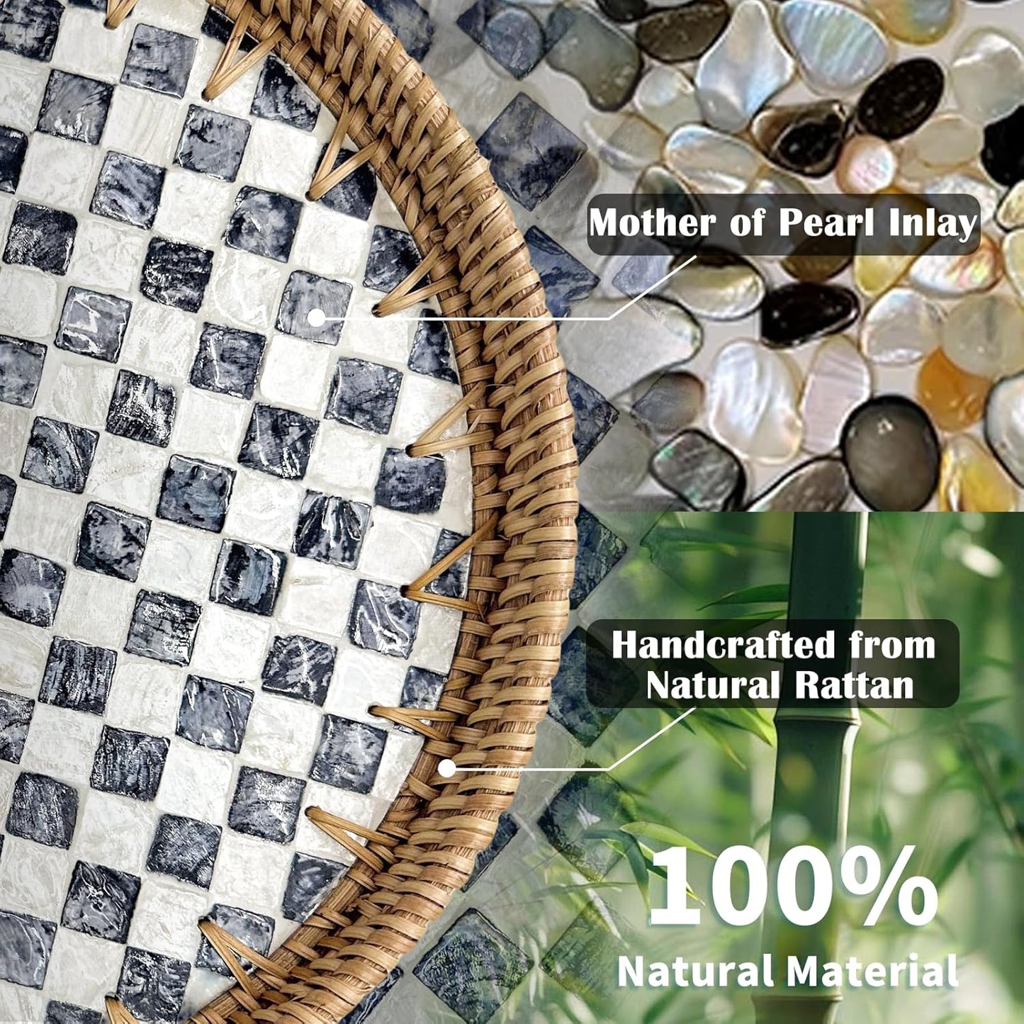 Woven Tray / Round Rattan Tray / 13.8 / Checkerboard