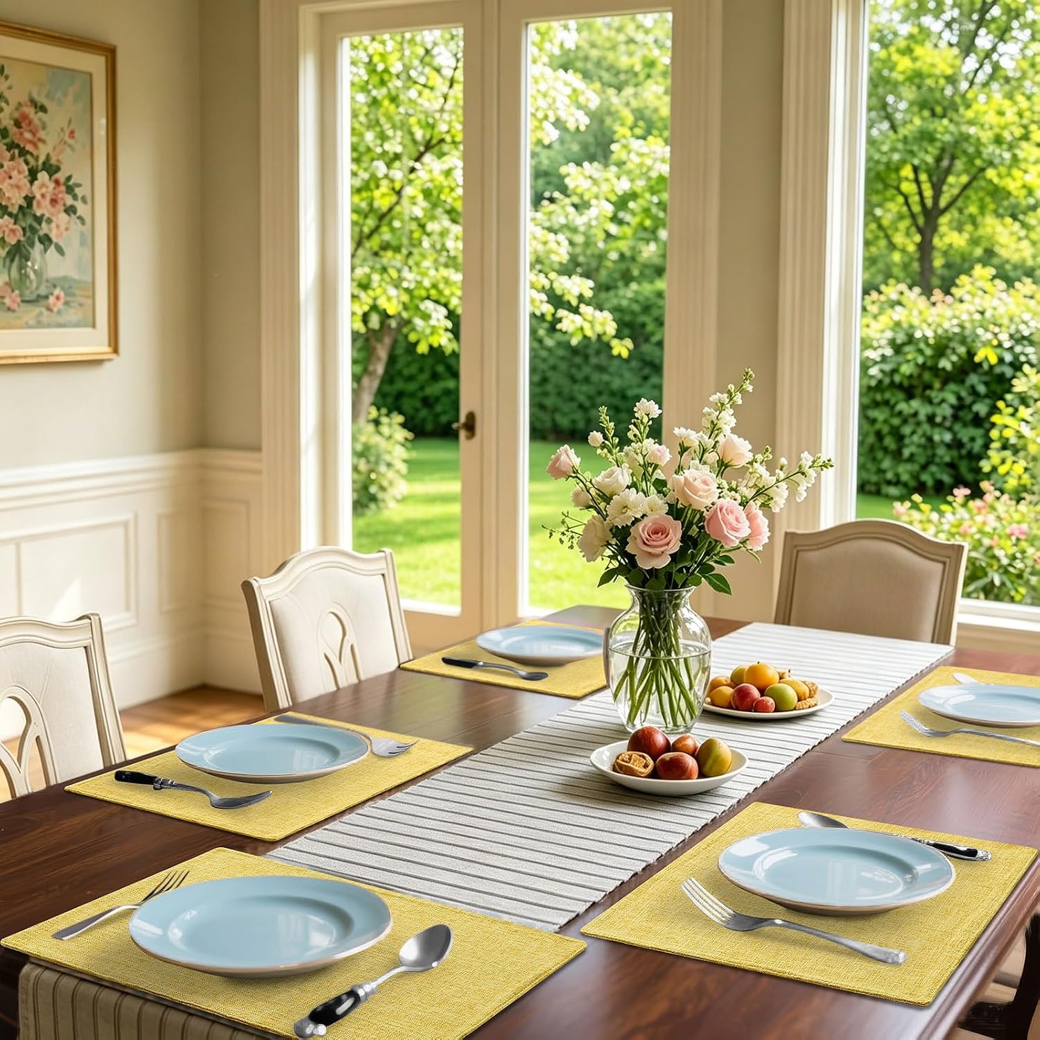 Homaxy Cloths Placemats for Dining Table Set of 6, 13" x 19",Mustard Yellow | Heat Resistant, Washable, Cotton Linen