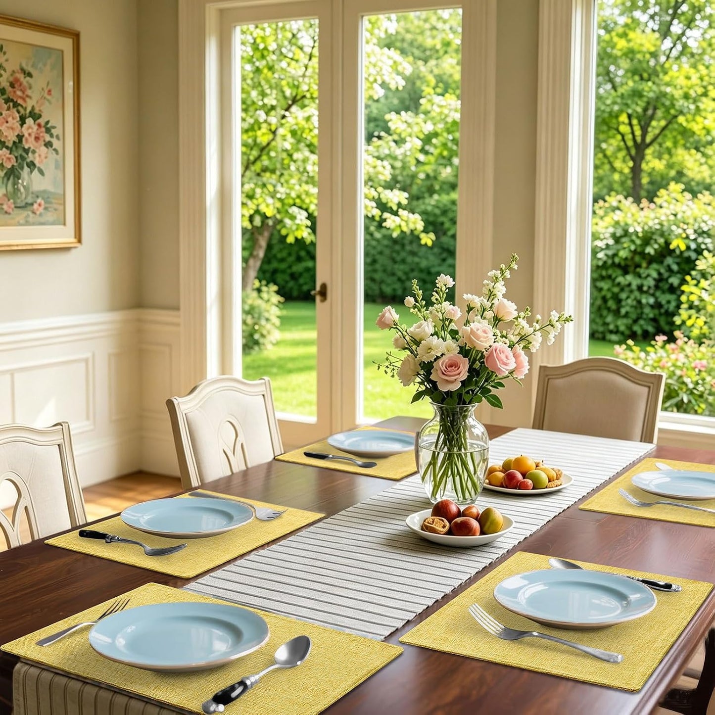 Homaxy Cloths Placemats for Dining Table Set of 8, 13" x 19",Mustard Yellow | Heat Resistant, Washable, Cotton Linen