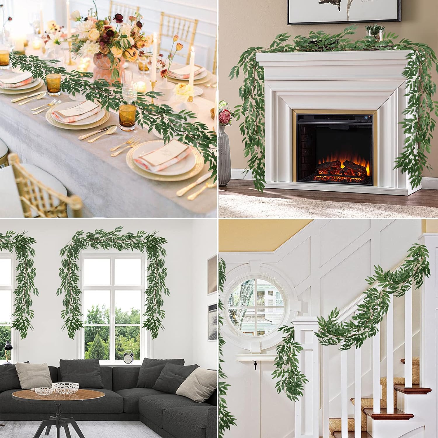 Artificial Willow Leaves Vine Twigs Fake Hanging Ivy / Willow Vines Green / 5.7 Inch / Set of 2