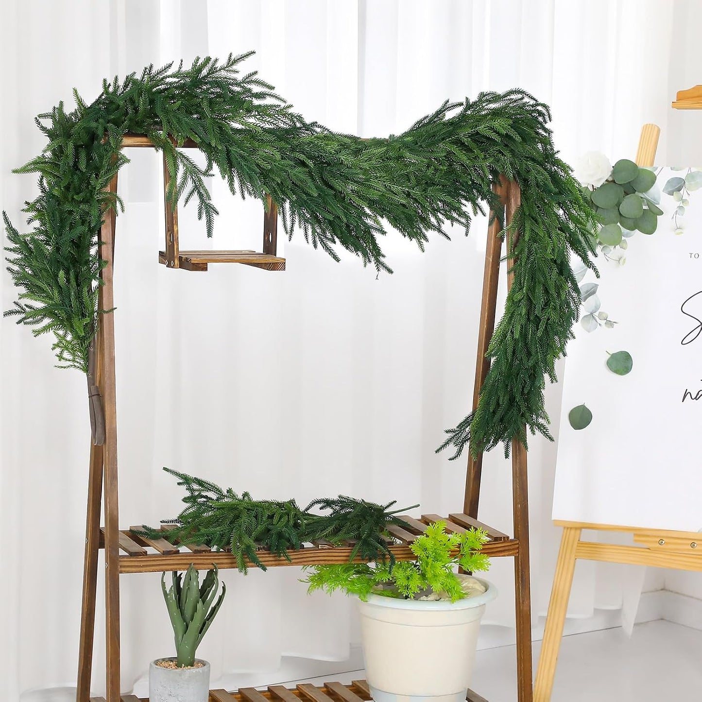 2 Pcs 6 Feet Christmas Artificial Deluxe Norfolk Pine Garlands Realistic Norfolk Pine Faux Greenery Garlands for