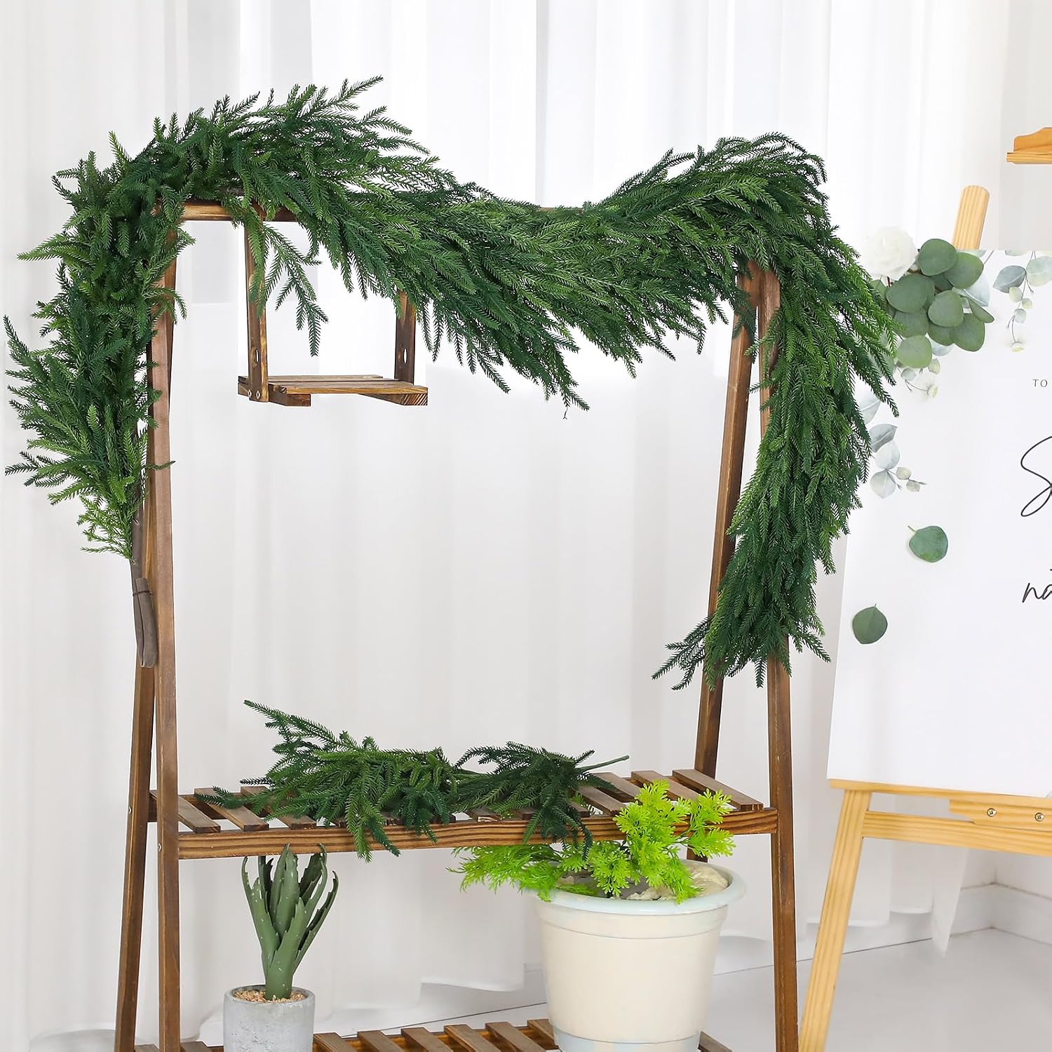 2 Pcs 6 Feet Christmas Artificial Deluxe Norfolk Pine Garlands Realistic Norfolk Pine Faux Greenery Garlands for