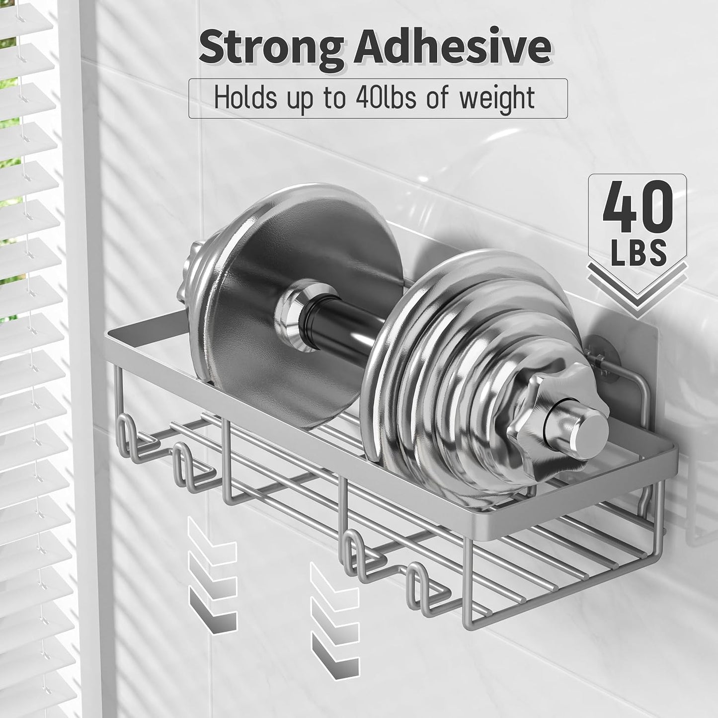 Self Adhesive Bathroom Wall Storage Basket Rustproof / Grey / Set of 5