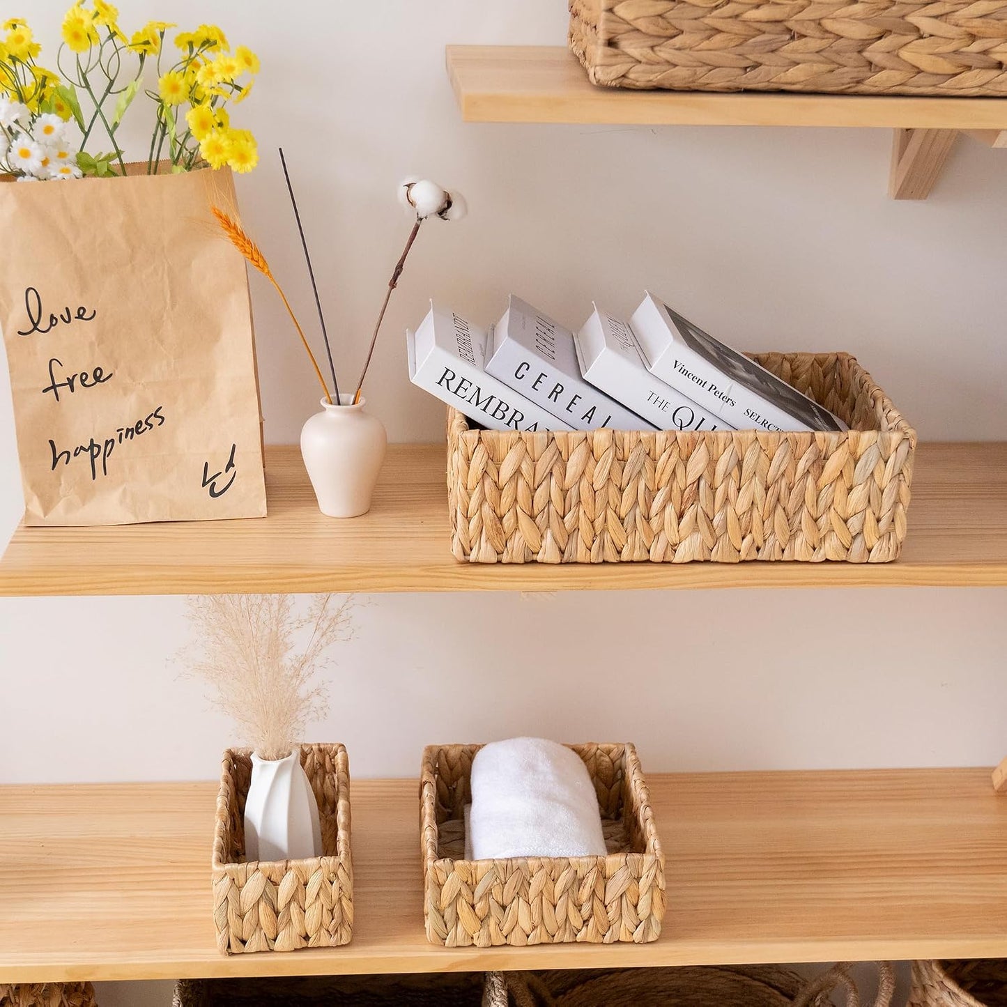 Water Hyacinth Wicker Baskets / Natural / Set of 3