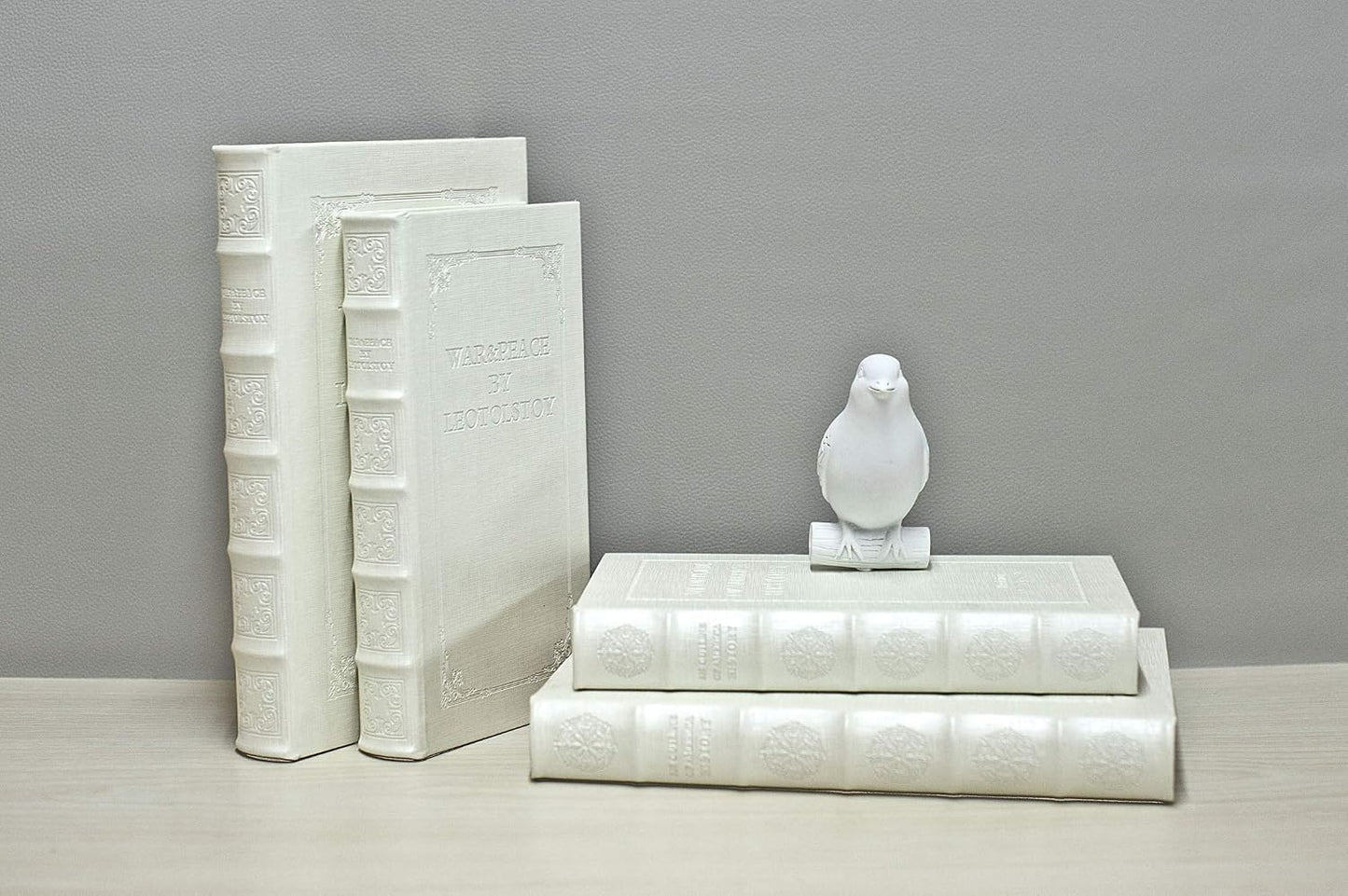 Faux Leather Book Boxes for Decoration Display Coffee Table and Shelf Décor / 104 L+S / White