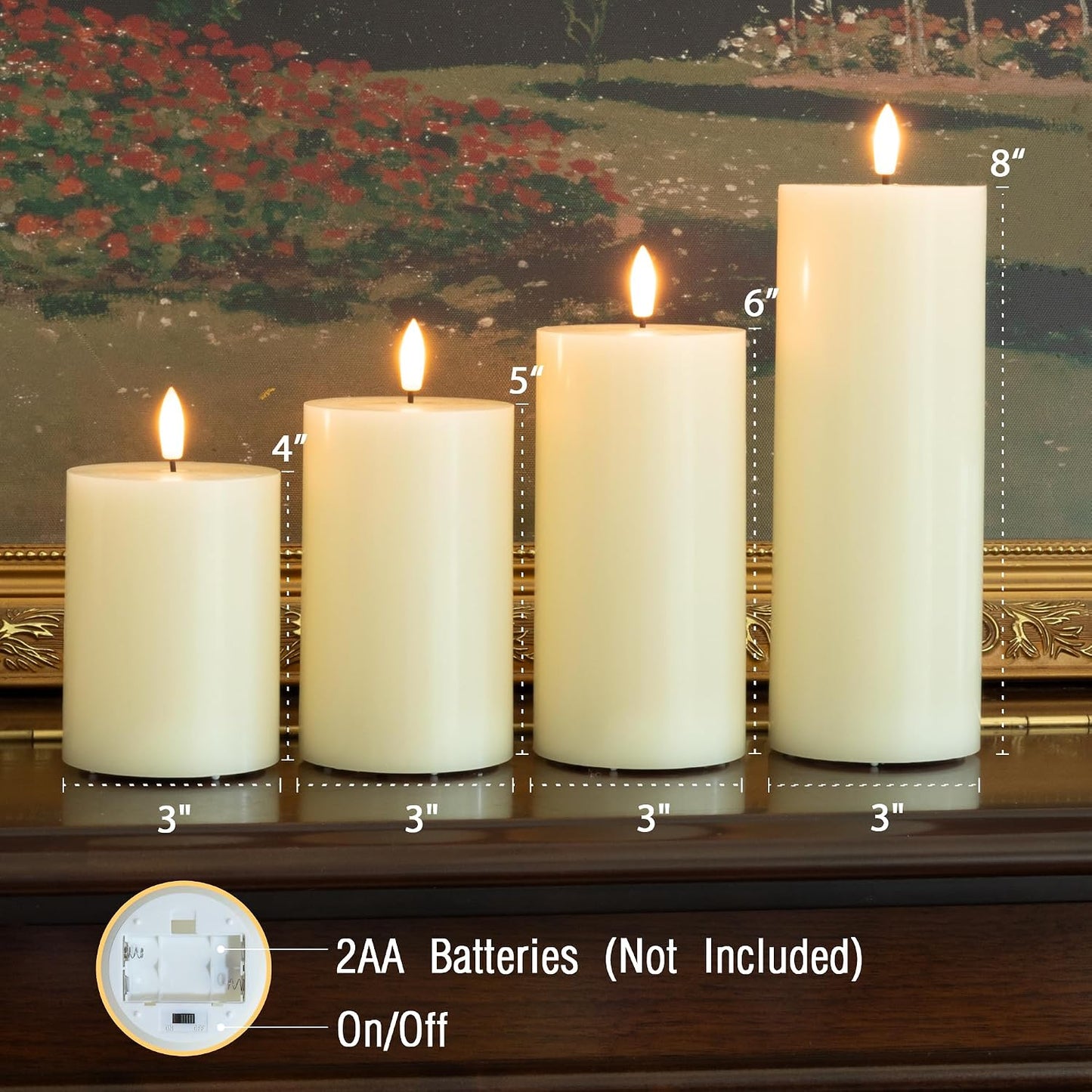 Flickering Flameless Candles, Battery Operated, Remote Timer, Set of 4 | Ivory LED Pillar Candles Flickering, Real Wax