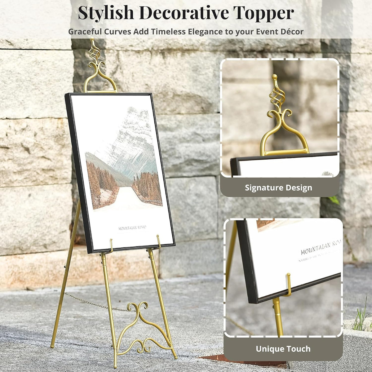 Gold Easel Stand for Sign 58.5” H Metal Large Adjustable | Display Standing for Displaying Pictures Wedding Poster