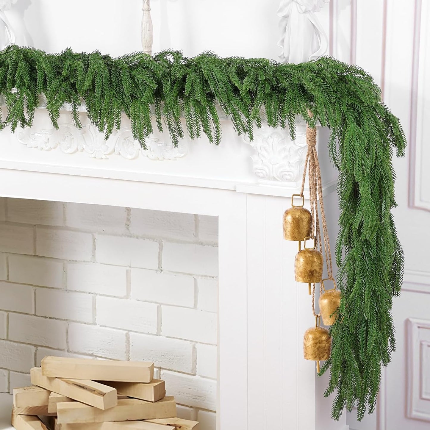 Hananona 2Pcs 6Ft Artificial Norfolk Pine Garlands, Real Touch Winter Pine Garland, Green Artificial Greenery Garland