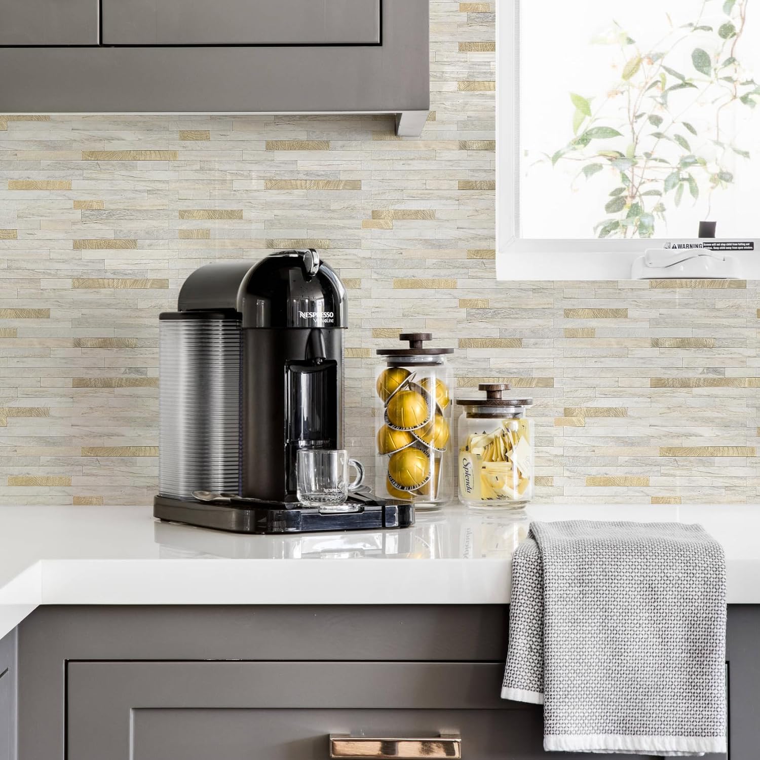 20 Sheets Peel and Stick Backsplash Tile / Sunny Beige + Metal Gold / Set of 20