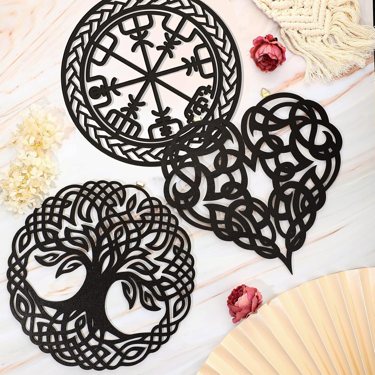 Viking Wall Decor Celtic Symbol Nordic Decor Norse Wooden Hanging Wall Art Celtic / Black / Set of 3