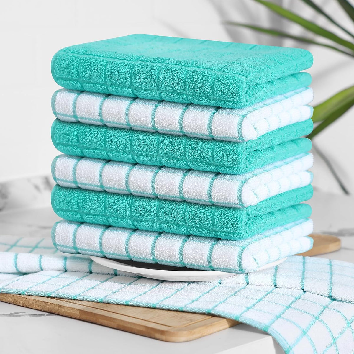 Homaxy Large Premium Cotton Kitchen Towels 16"x 28", 8 Pack, Aqua | Natural Ring Spun 390 GSM Dish Towels, Super