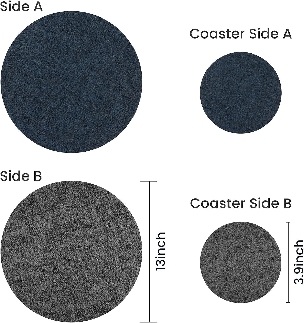 Fyvva Placemats Set of 12, 13" Round Reversible Faux Leather with Coasters | Wipeable & Waterproof Table Mats, Heat