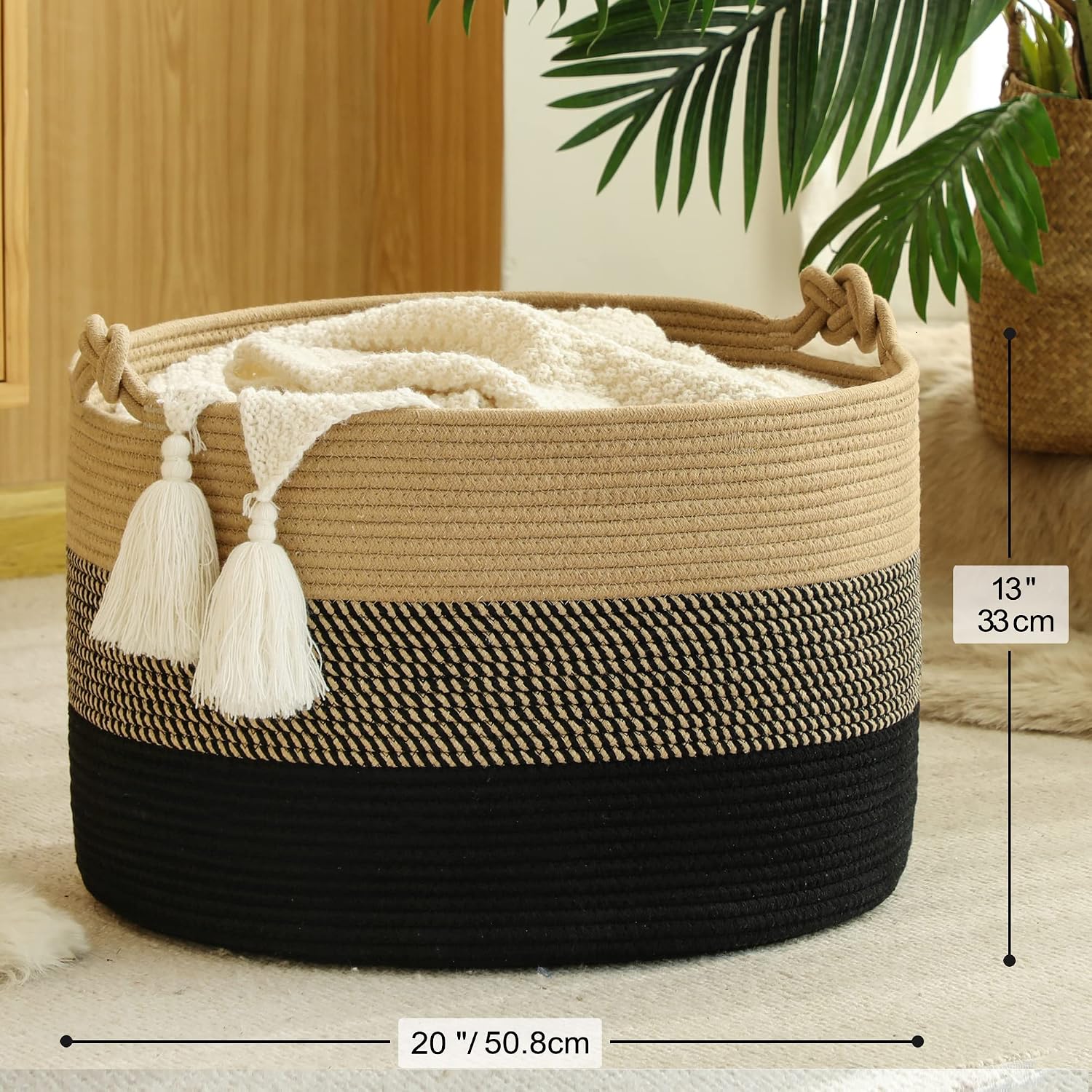Woven Rope Baskets for storage Baby Laundry Hamper / Black / 20 x 13