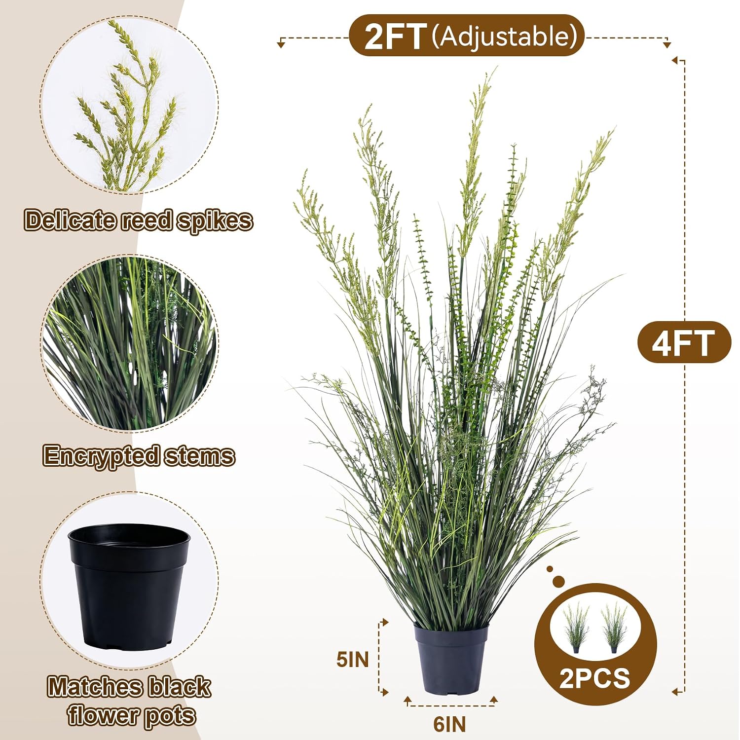 Faux Plastic plantas Synthetic Pampas Grass Indoor Outdoor Realistic Floor / 4FT / Green / Set of 2