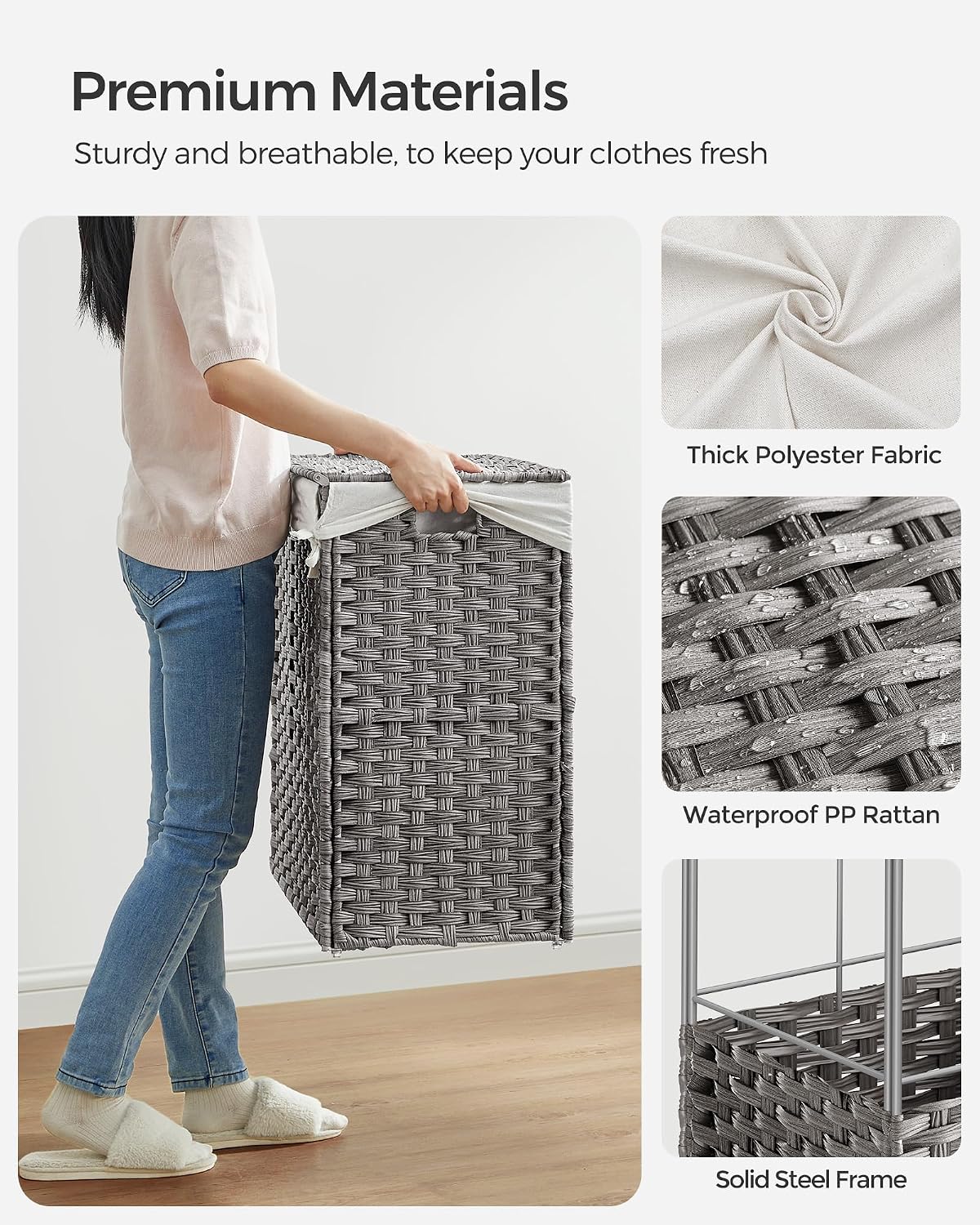 Rolling Laundry Basket / 140 L / Gray