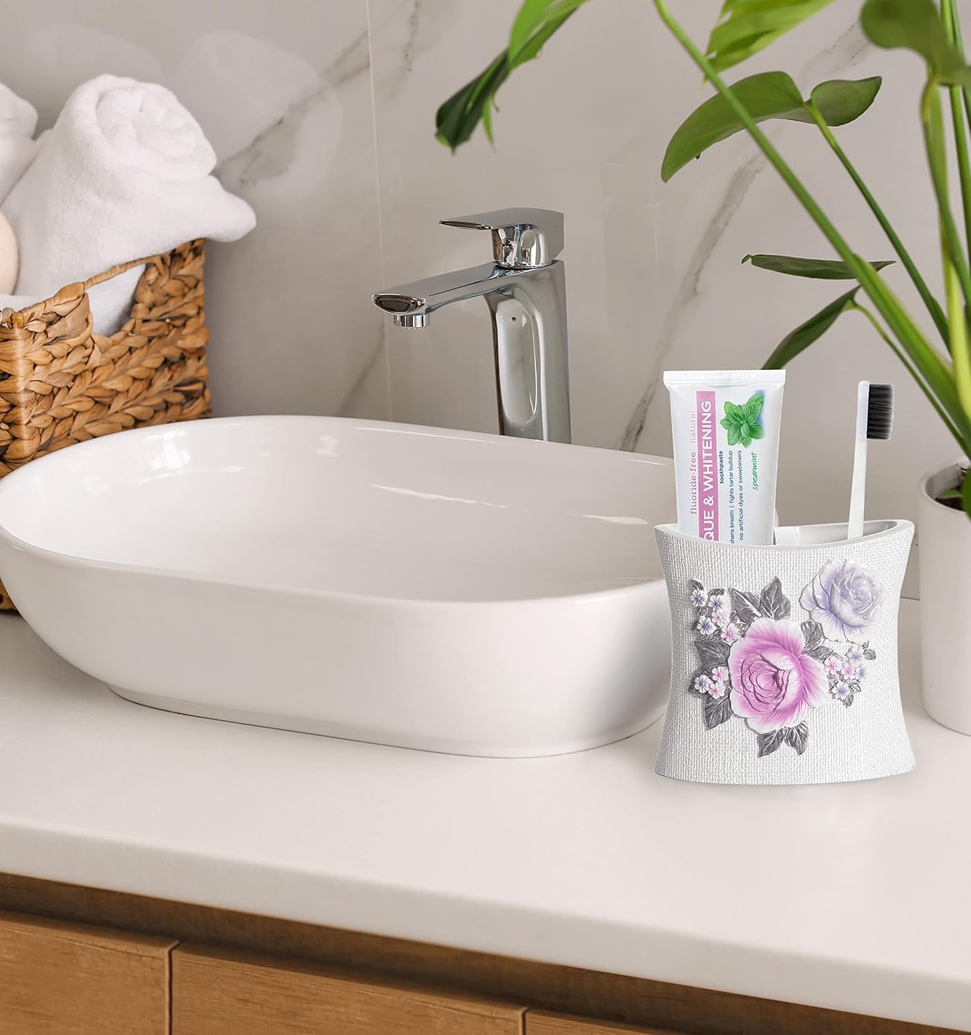 Zahari Home 4pc Michelle Bathroom Accessories Sets Lotion Pump, Tumbler, Tooth Brush Holder and Soap Dish Unique Design