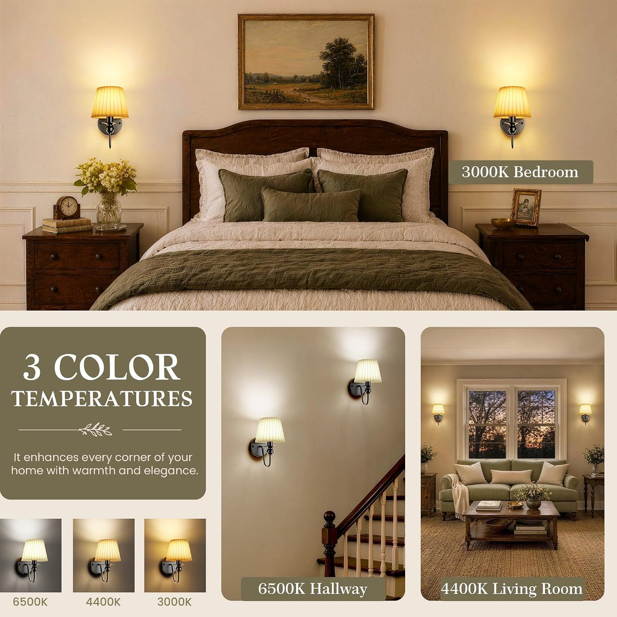 6000mAh Battery Operated Wall Sconces Set of 2, Black, 10.6 Inch | Dimmable, 15 RGB, Renter Friendly, Rechargeable