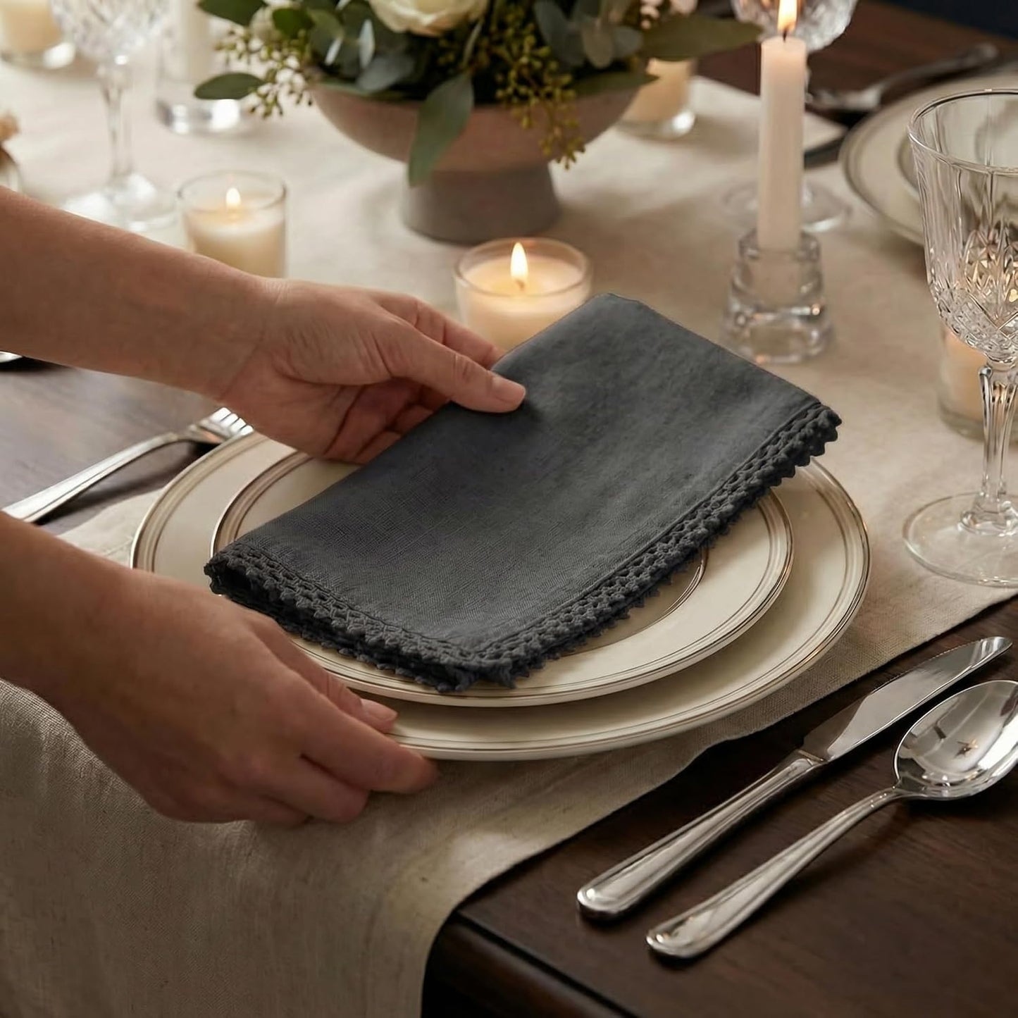 ACCENTHOME Black Cloth Napkins Set of 12 18x18 inch Cotton Dinner Napkins - Washable Soft Premium Hotel Quality