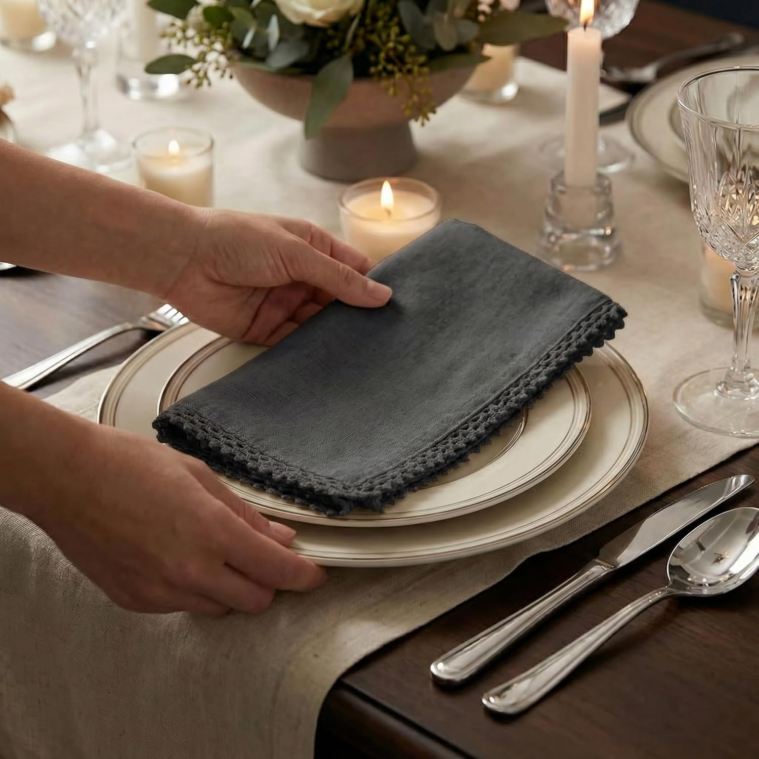 ACCENTHOME Black Cloth Napkins Set of 12 18x18 inch Cotton Dinner Napkins - Washable Soft Premium Hotel Quality