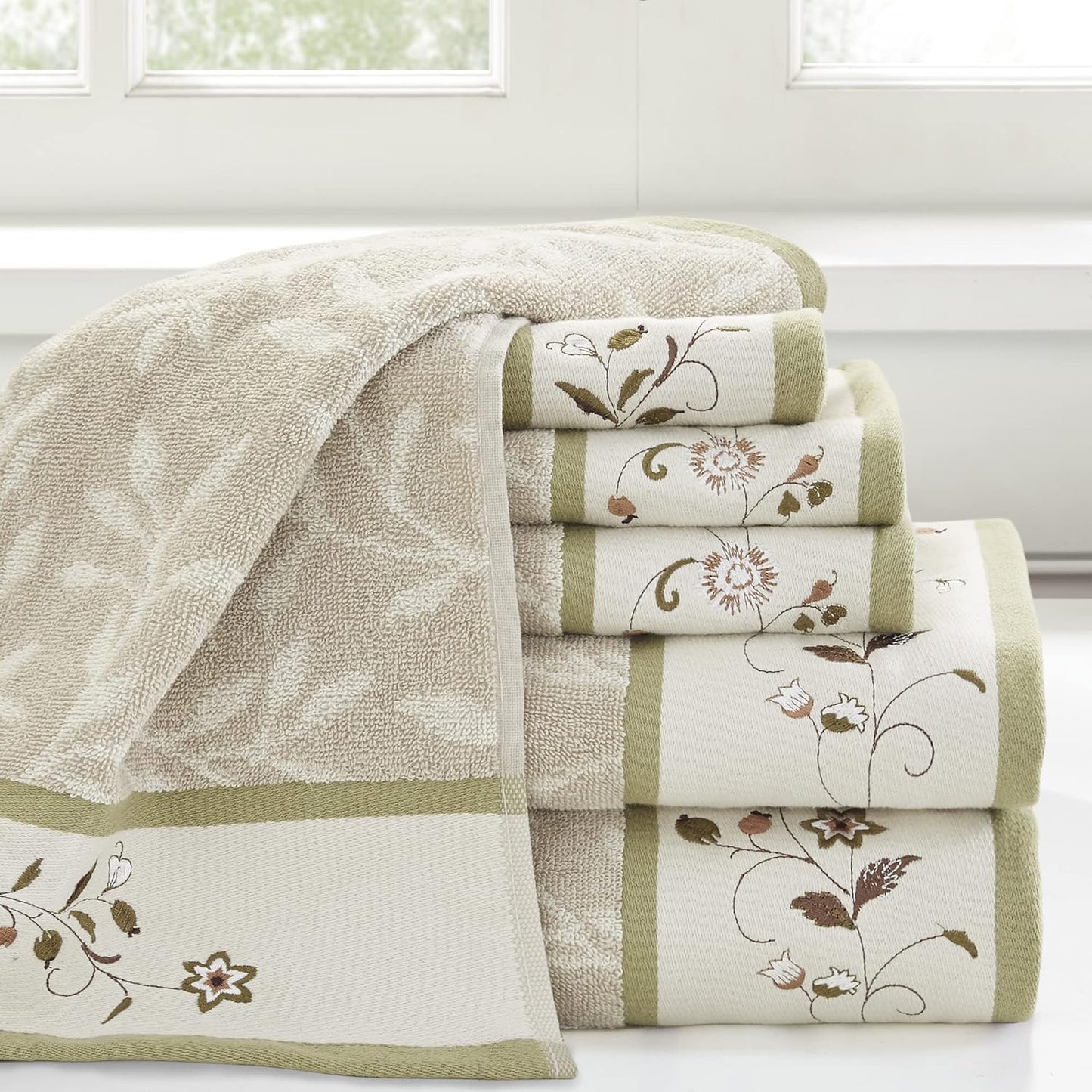 Madison Park Serene 100% Cotton Bath Towel Set Luxurious Floral Decorative Towels for Bathroom Embroidered Cotton