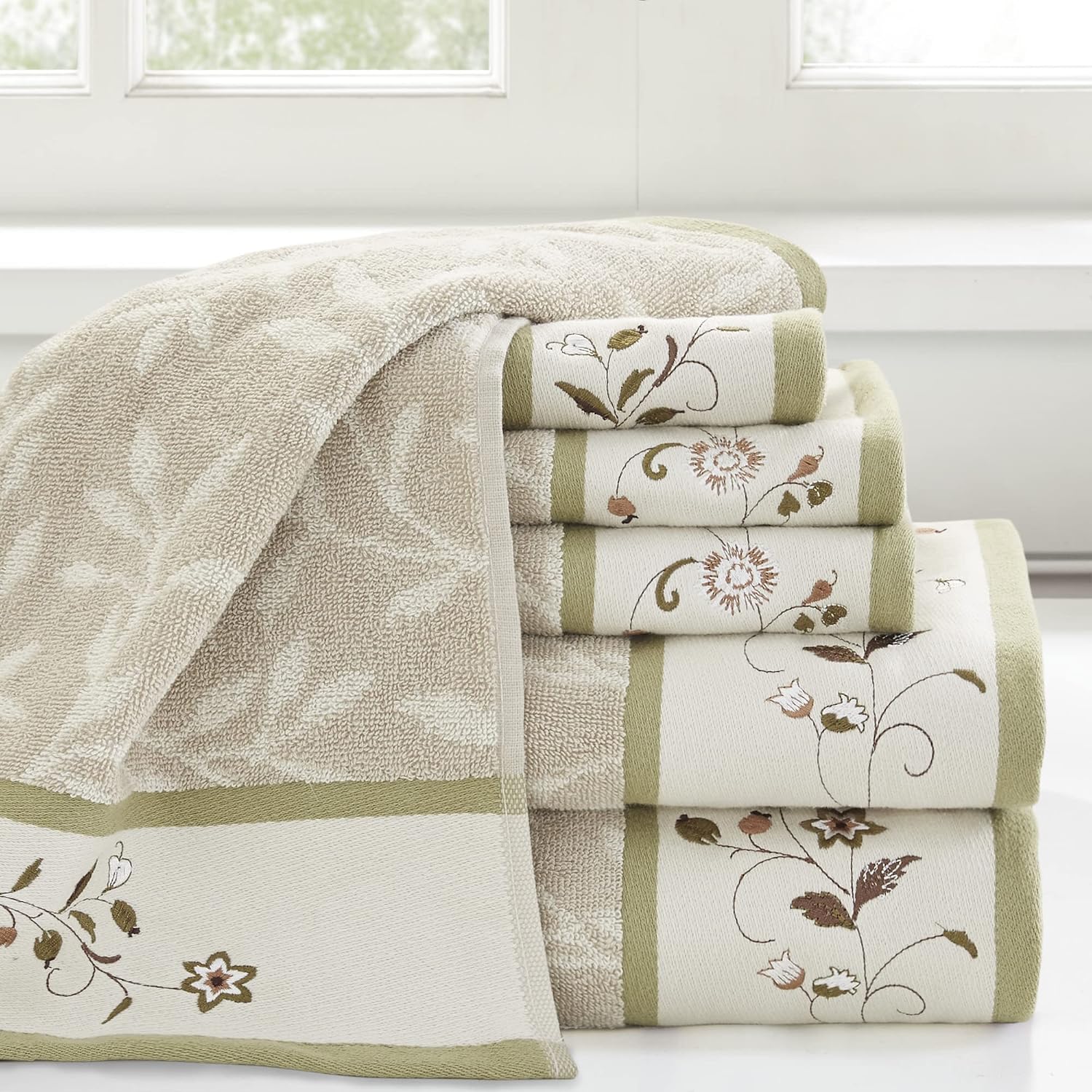 Madison Park Serene 100% Cotton Bath Towel Set Luxurious Floral Decorative Towels for Bathroom Embroidered Cotton