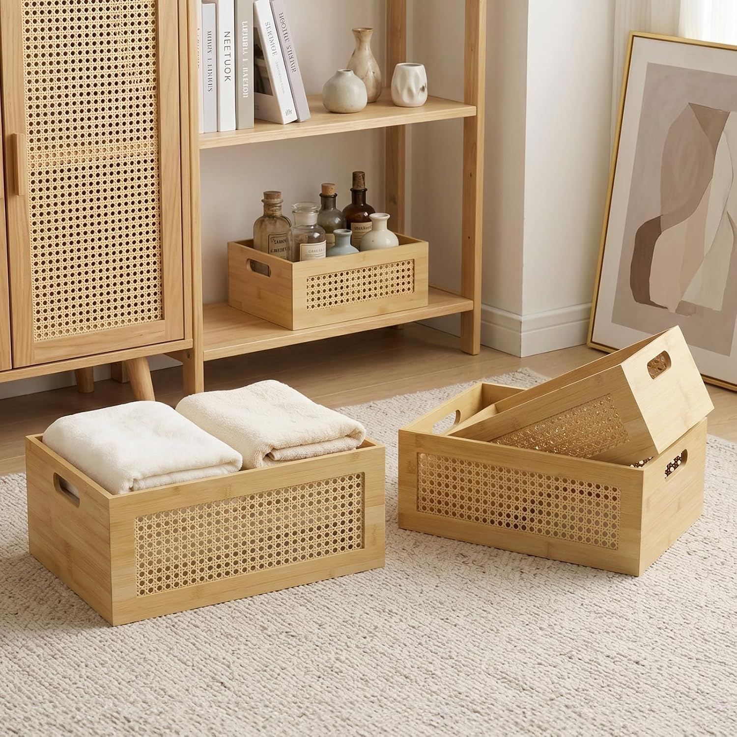 Rattan Storage Basket / Natural Tan / Set of 4