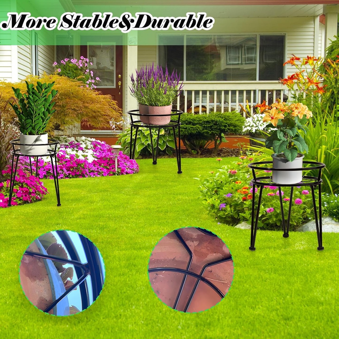 3Pack Metal Plant Stands Outdoor Indoor, Iron Flower Pot Stands | Anti-rust Outdoor Pot Stand for Plants Indoor, Round