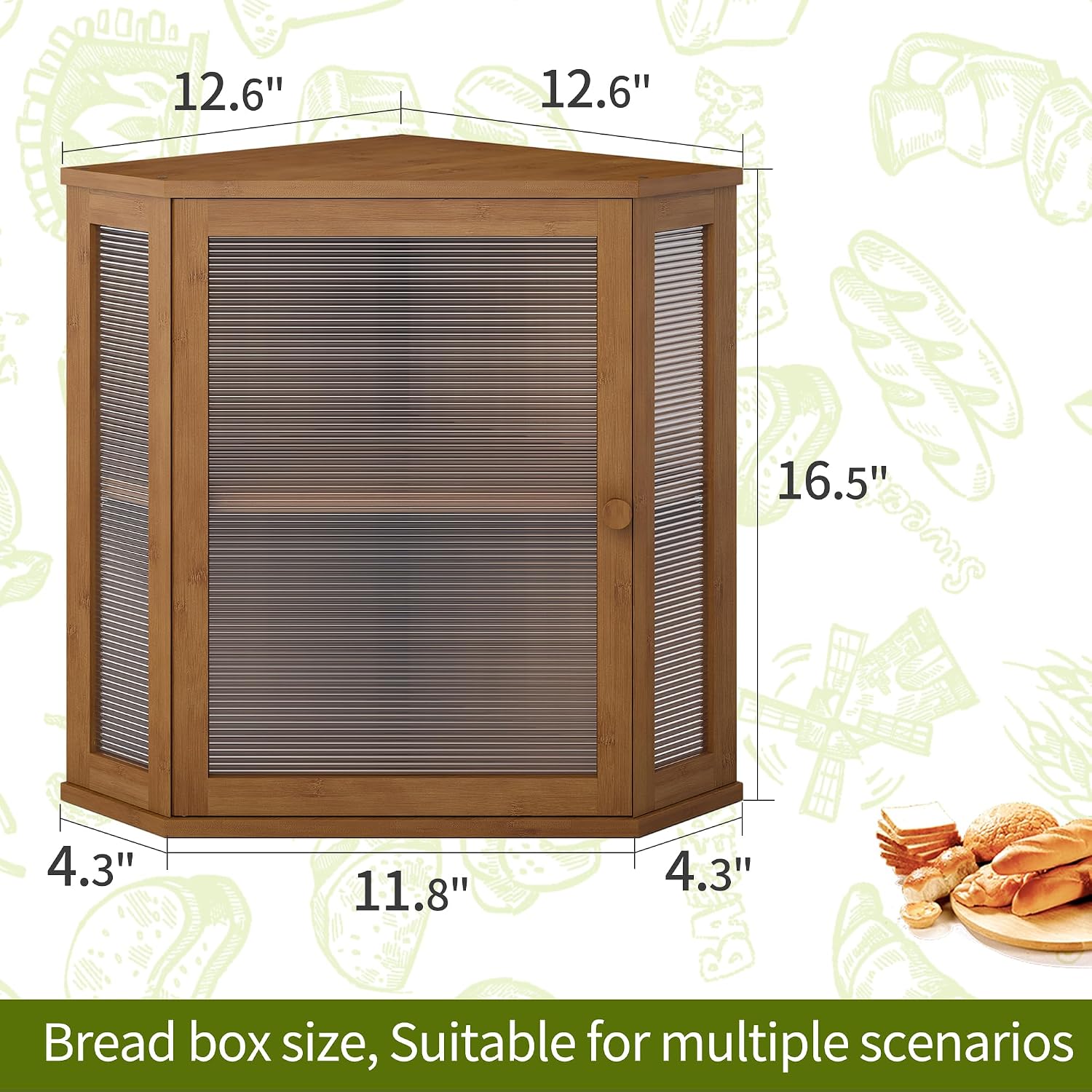 BMOSU Corner Bread Box for Kitchen Countertop Double Layer Bamboo Wooden Bread box Large Capacity Bread Storage