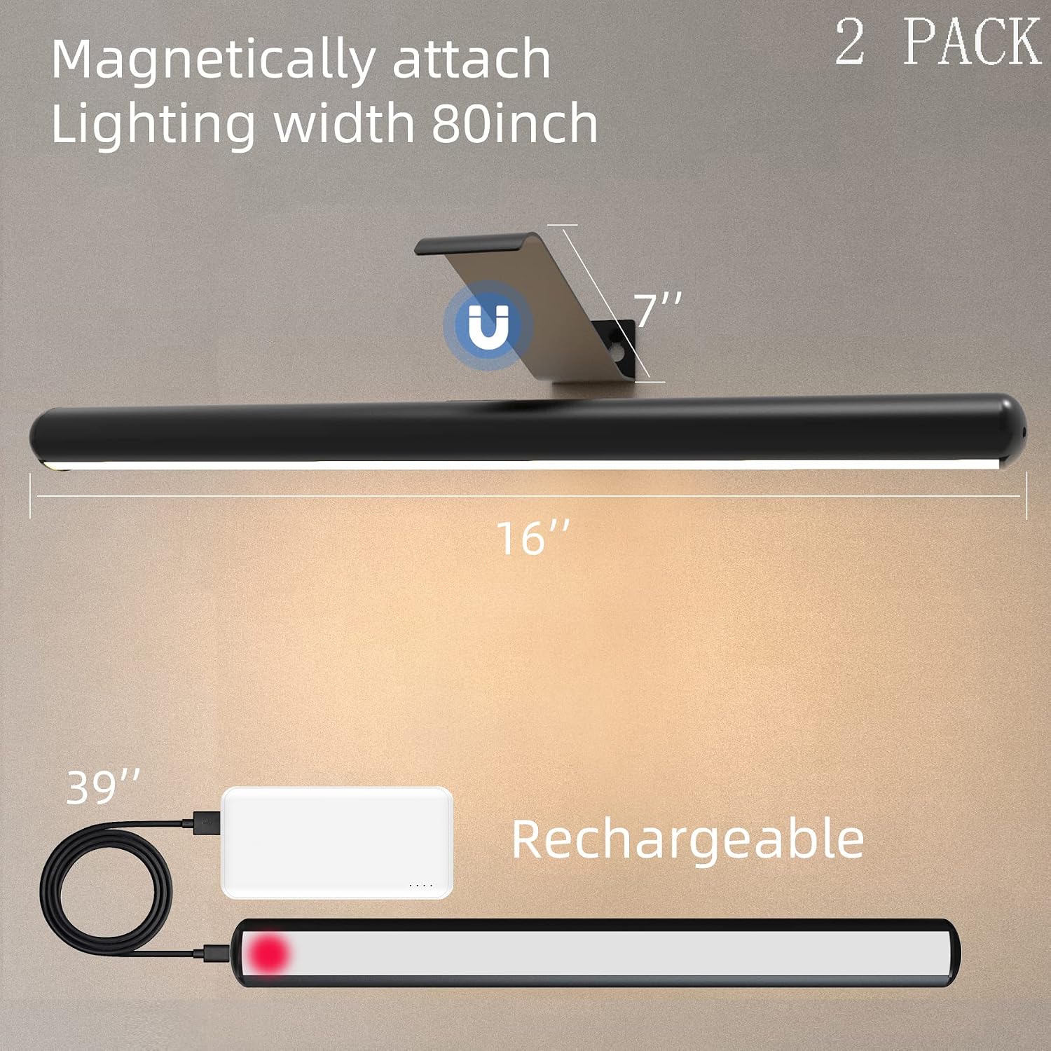 2Pack Wireless Picture Lights with Remote,Battery Operated,16.5'' Painting Lights for Art Picture Full Metal with