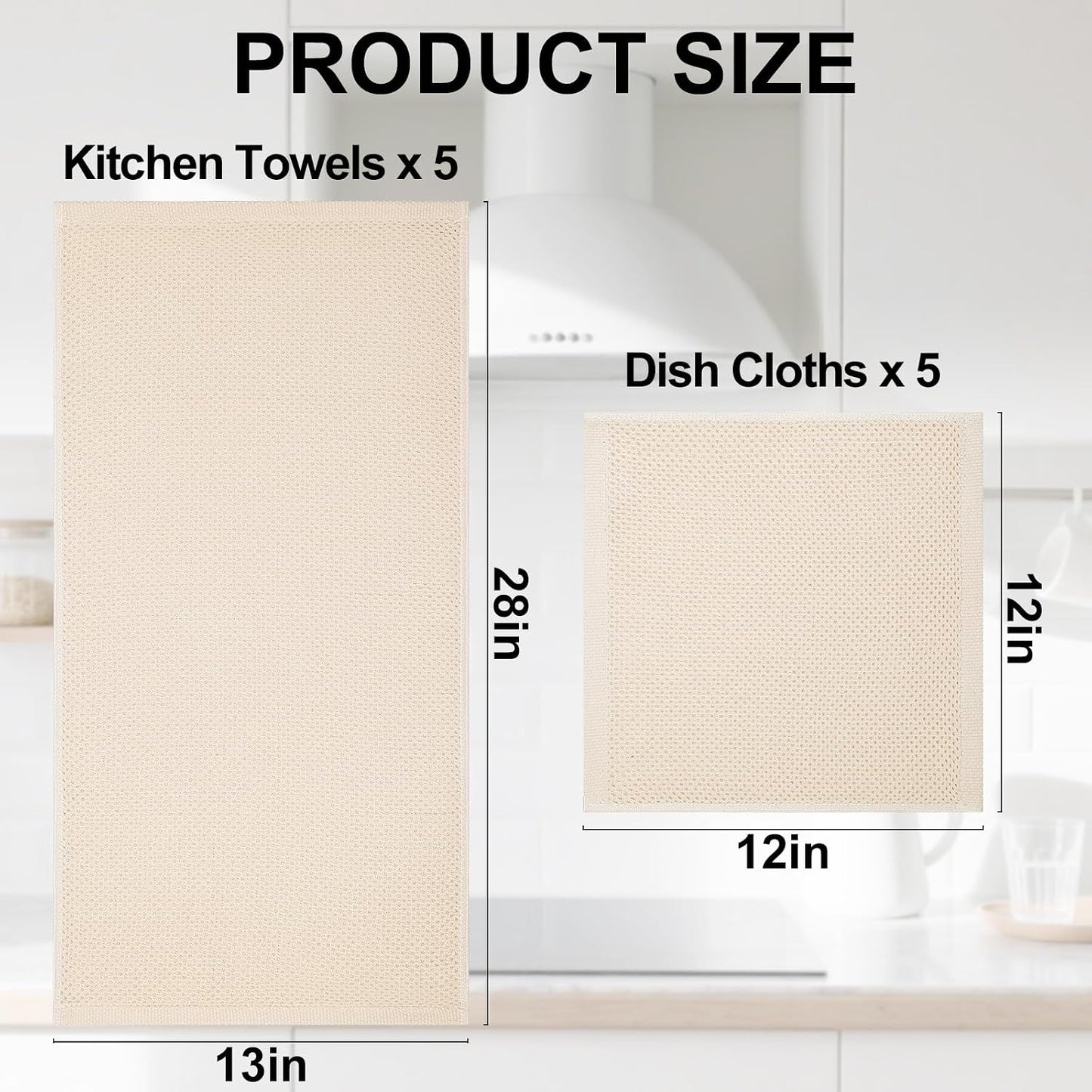 Homaxy 10 Pack 100% Cotton Kitchen Towels and Dishcloths Set, Mixed Color | 12 x 12 Inches and 13 x 28 Inches Kitchen