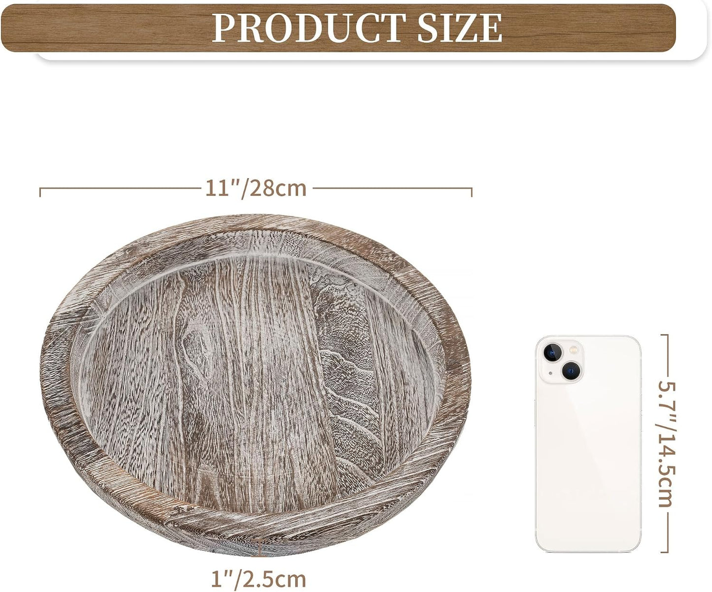 Round Wood Decorative Candle Plate / Whitewash